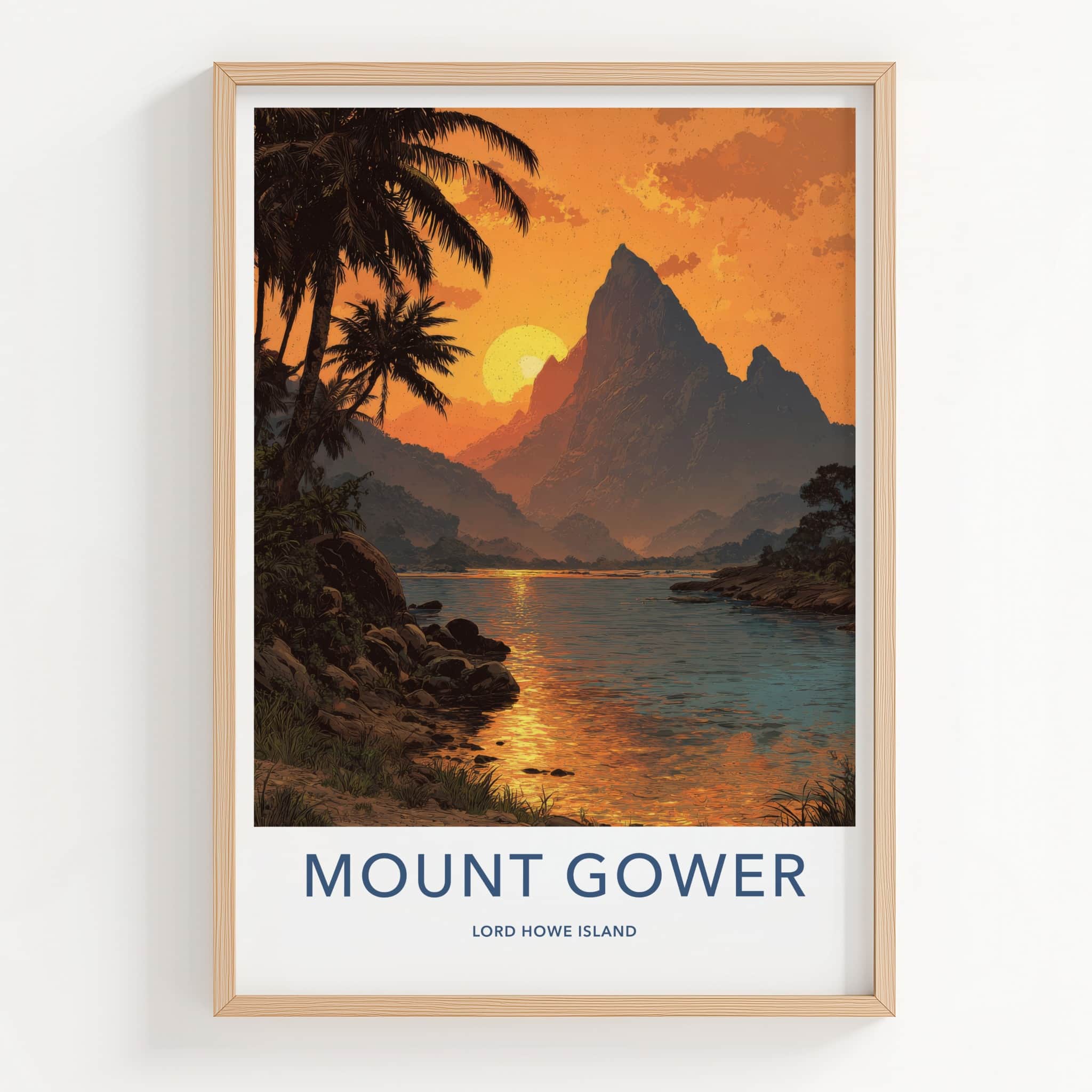 Mount Gower Lord Howe Island Poster - Australia Wall Art - Sunset Peak River Gift