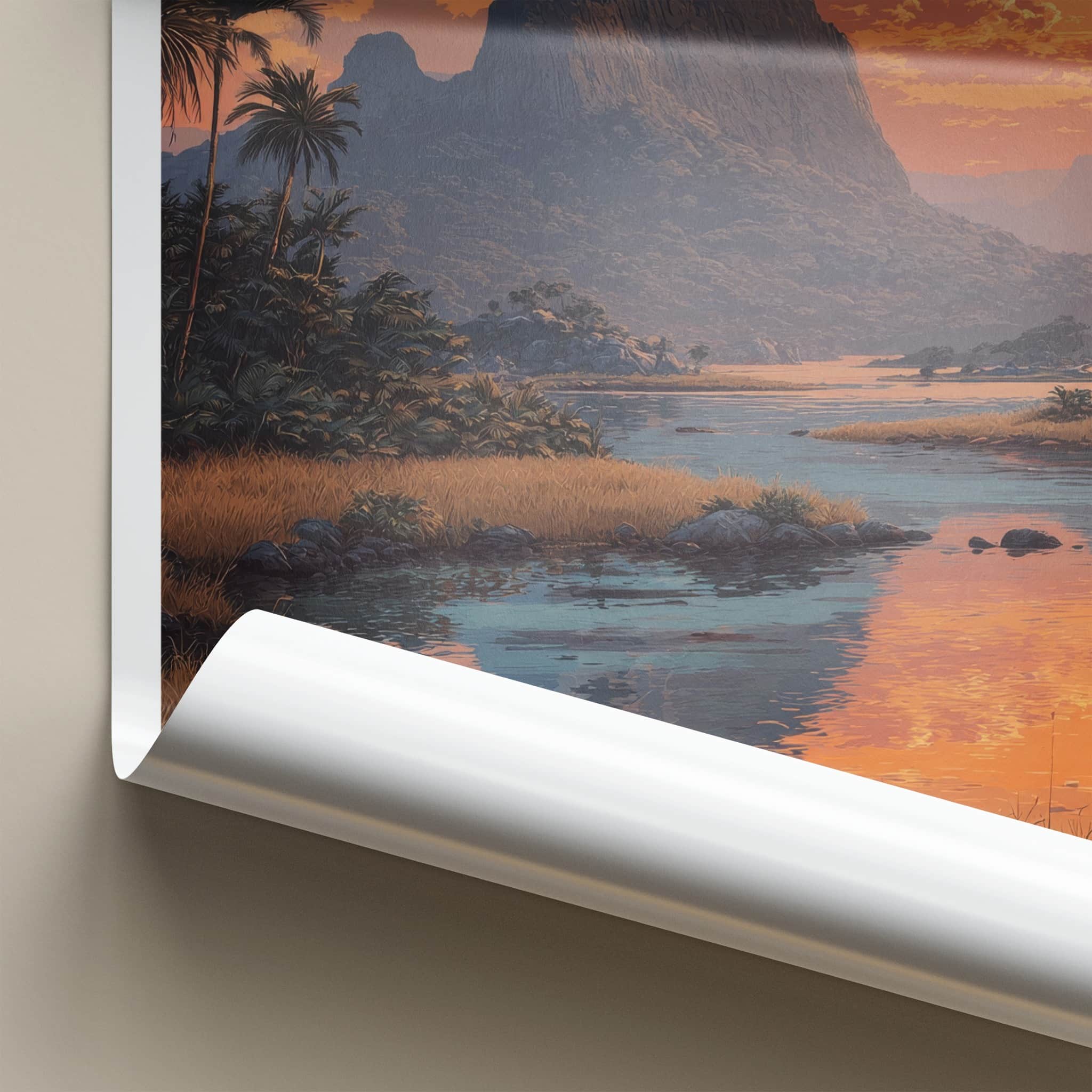 Mount Gower Poster - Australia Travel Art - Orange Sunset Reflection Home Decor