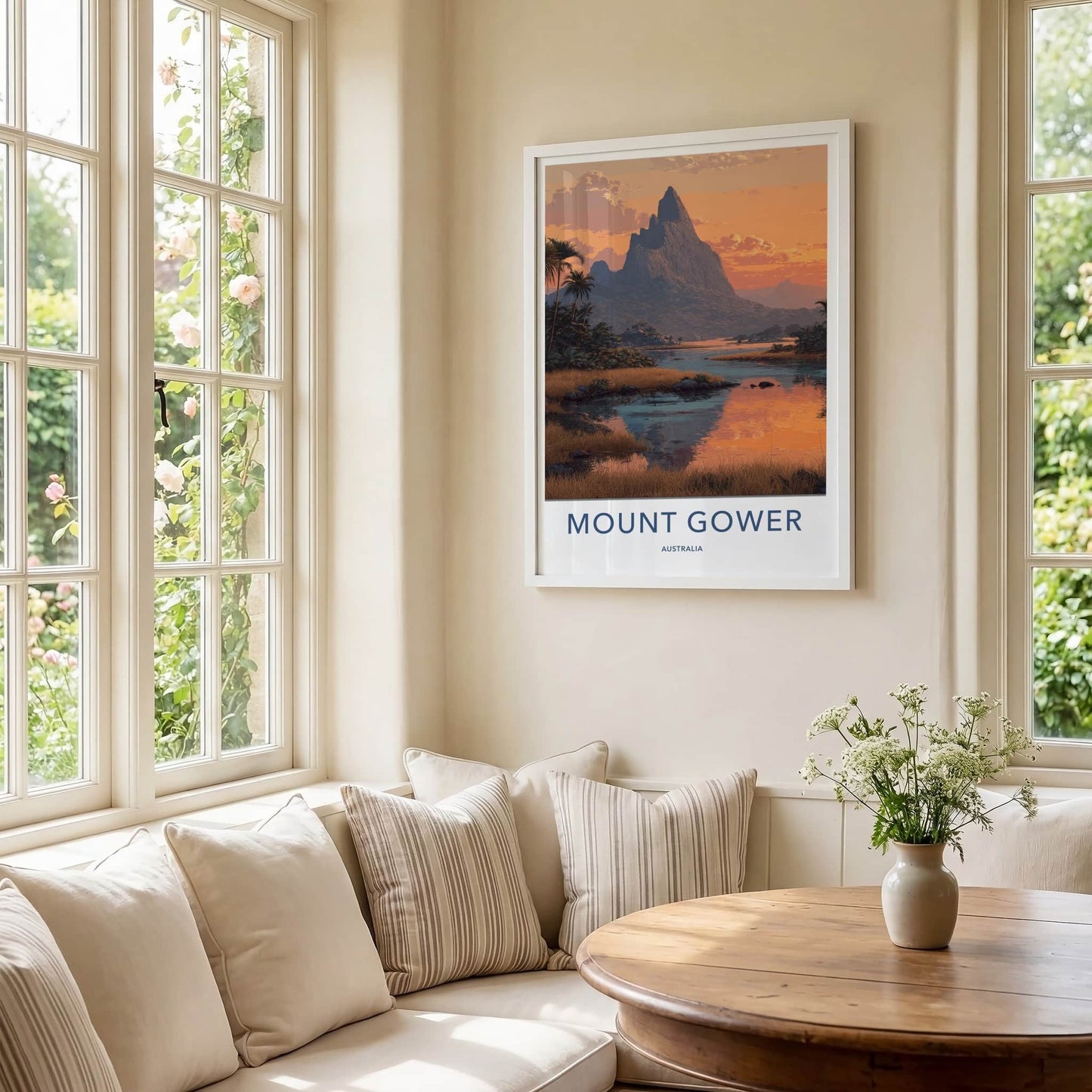 Mount Gower Poster - Australia Travel Art - Orange Sunset Reflection Home Decor