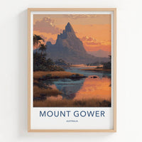 Mount Gower Poster - Australia Travel Art - Orange Sunset Reflection Home Decor