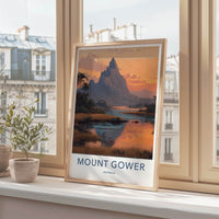 Mount Gower Poster - Australia Travel Art - Orange Sunset Reflection Home Decor