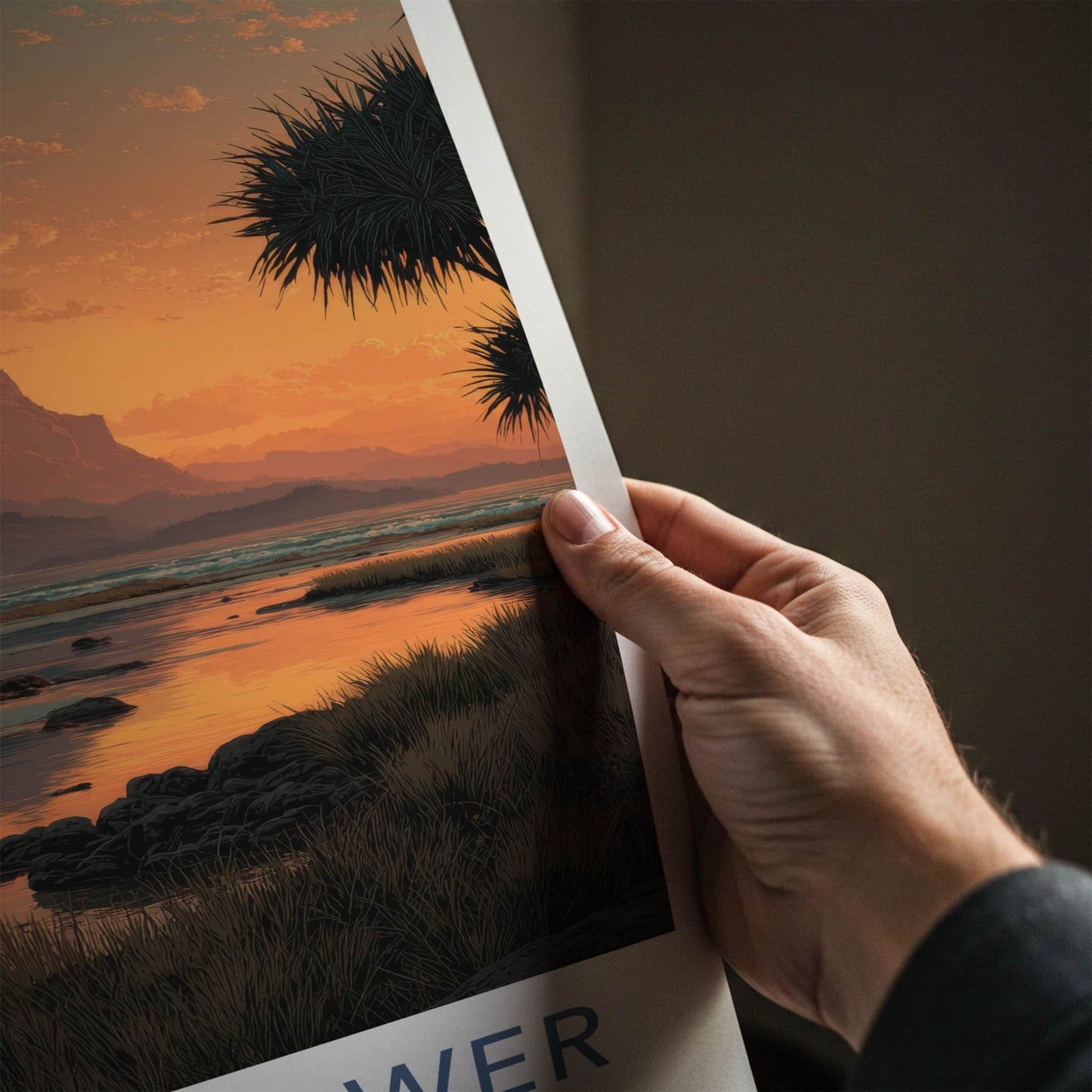 Mount Gower Poster - Australia Travel Art - Reflecting Orange Sky Home Decor