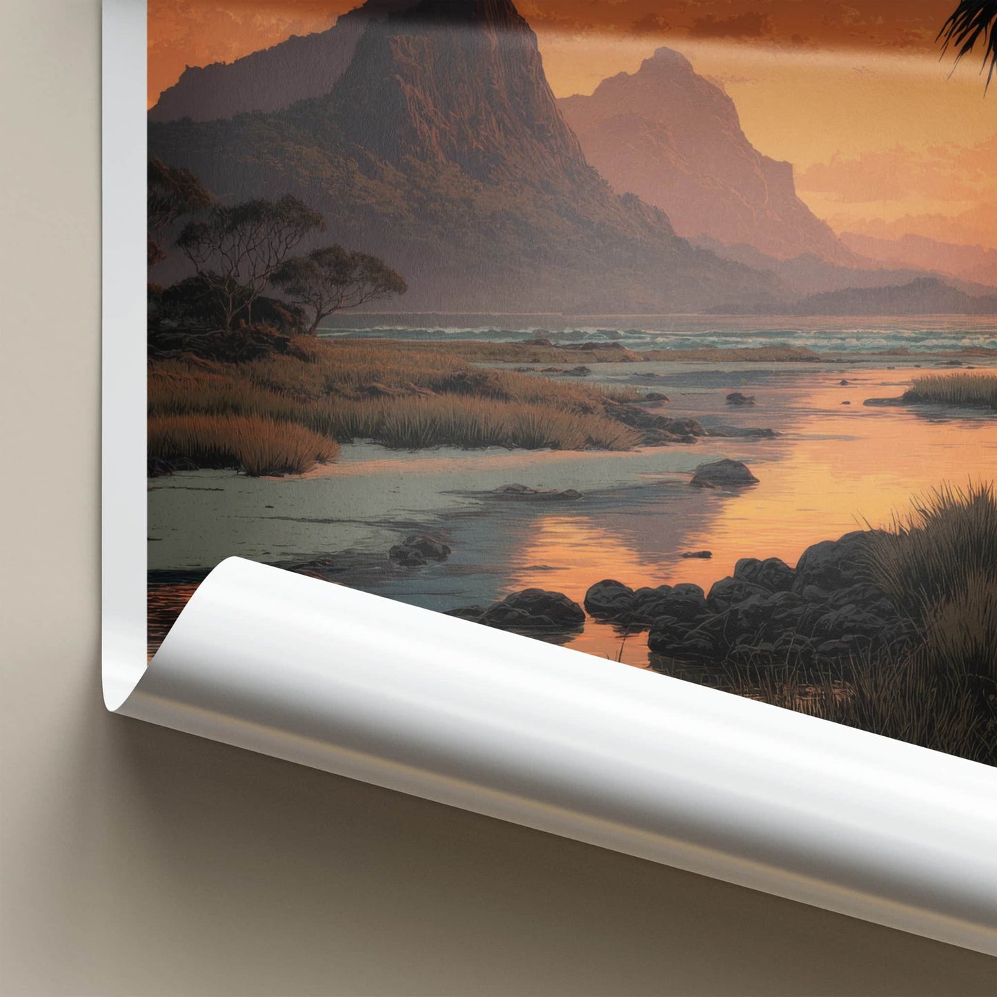 Mount Gower Poster - Australia Travel Art - Reflecting Orange Sky Home Decor