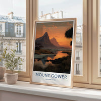 Mount Gower Poster - Australia Travel Art - Reflecting Orange Sky Home Decor