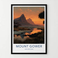 Mount Gower Poster - Australia Travel Art - Reflecting Orange Sky Home Decor