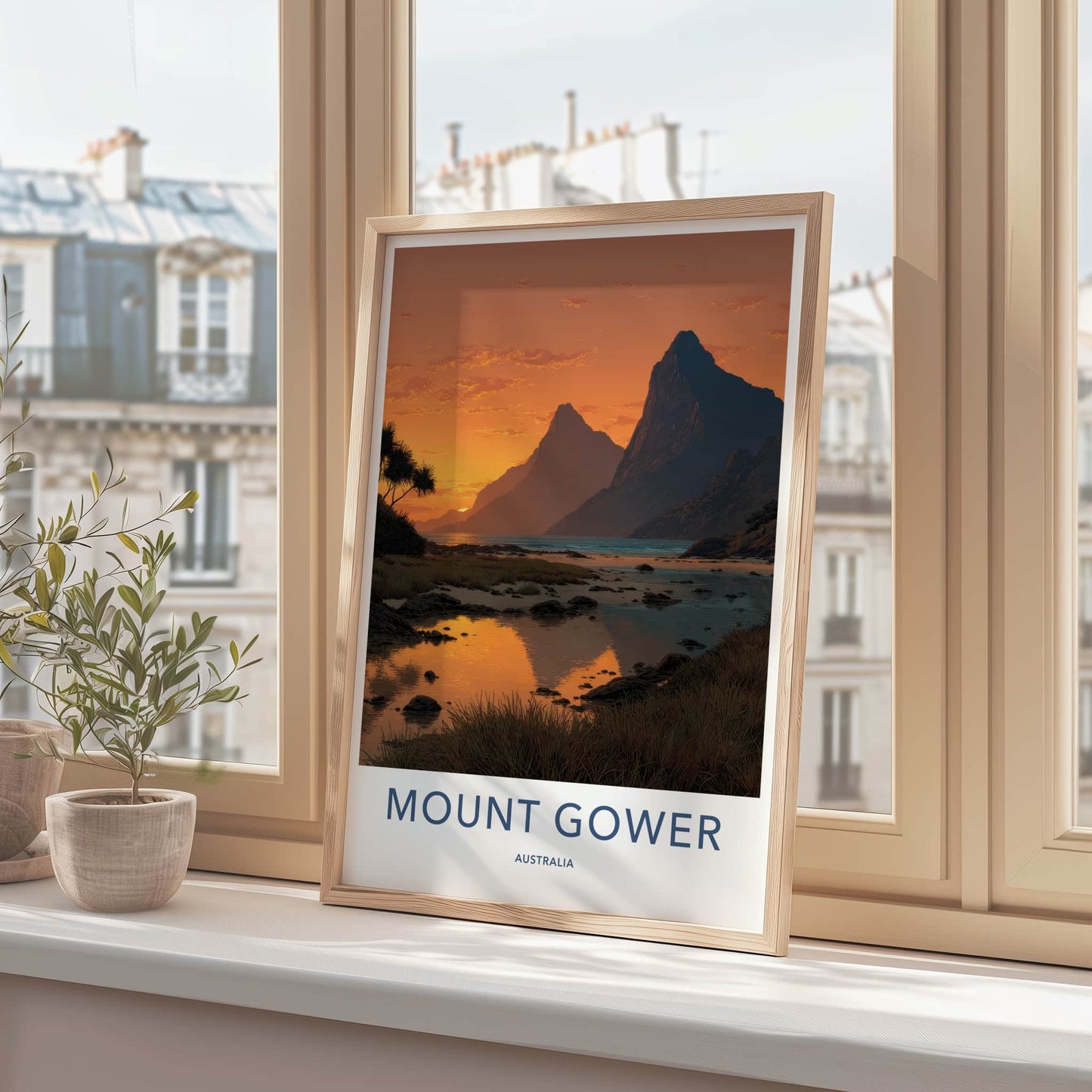 Mount Gower Poster - Australia Travel Art - Sunset Mountain Reflection Home Decor