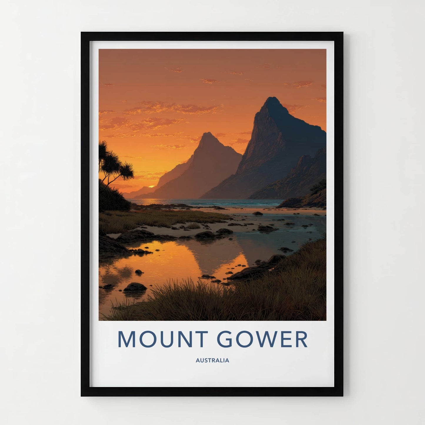 Mount Gower Poster - Australia Travel Art - Sunset Mountain Reflection Home Decor