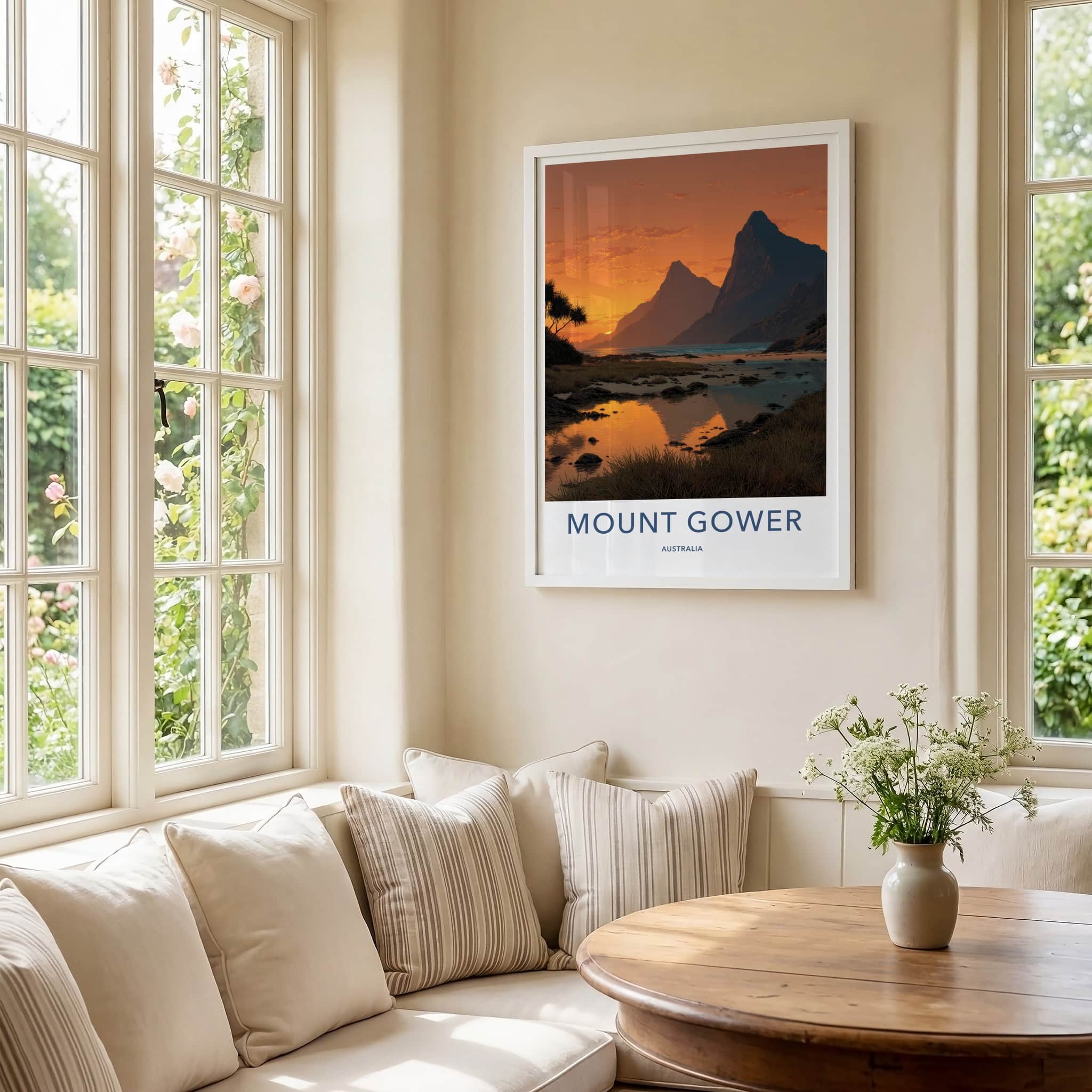 Mount Gower Poster - Australia Travel Art - Sunset Mountain Reflection Home Decor