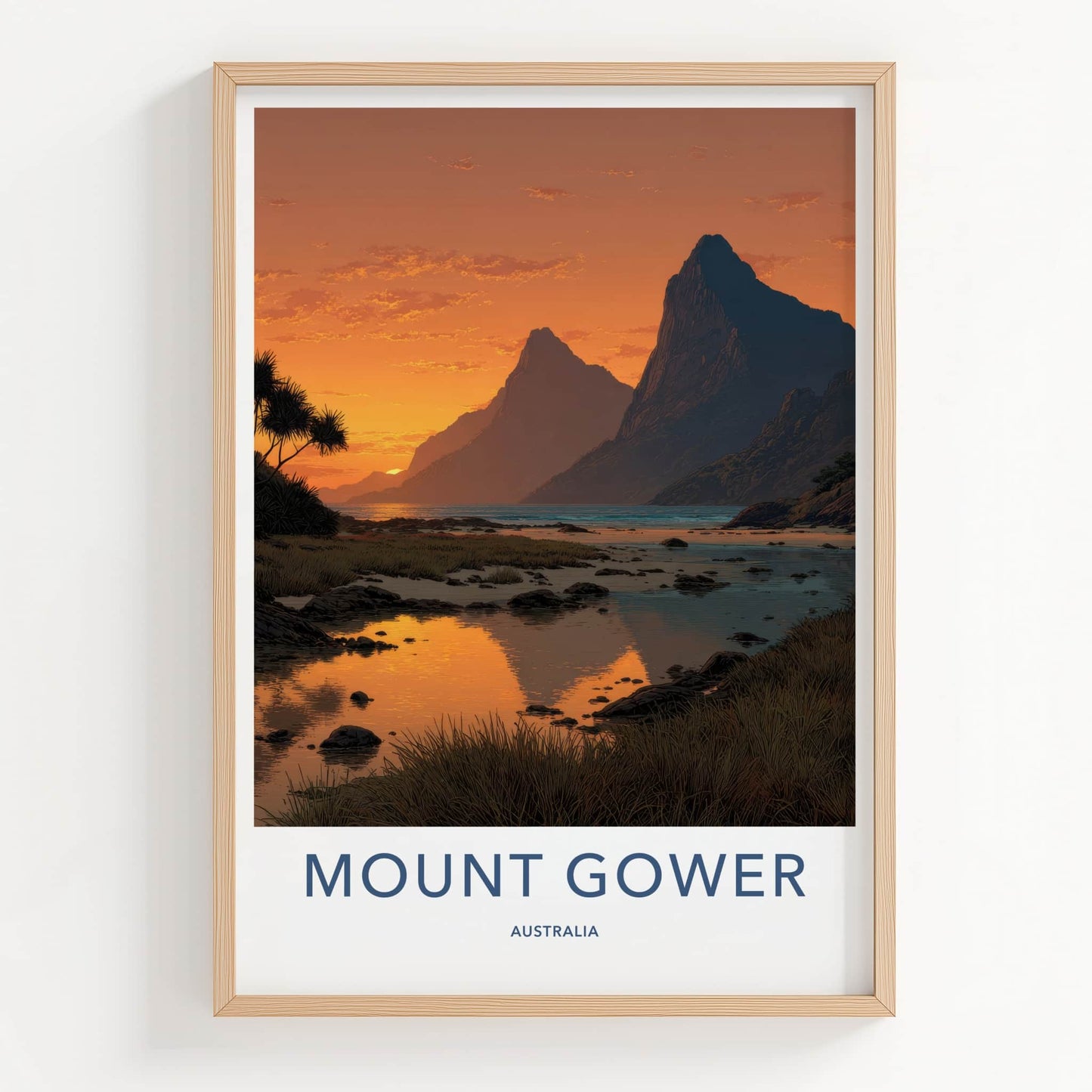 Mount Gower Poster - Australia Travel Art - Sunset Mountain Reflection Home Decor