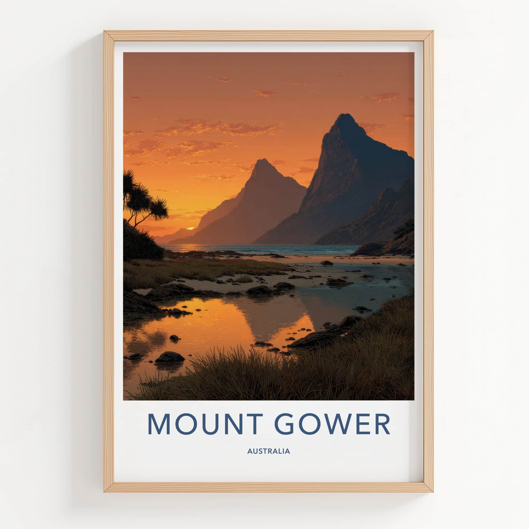 Mount Gower Poster - Australia Travel Art - Sunset Mountain Reflection Home Decor