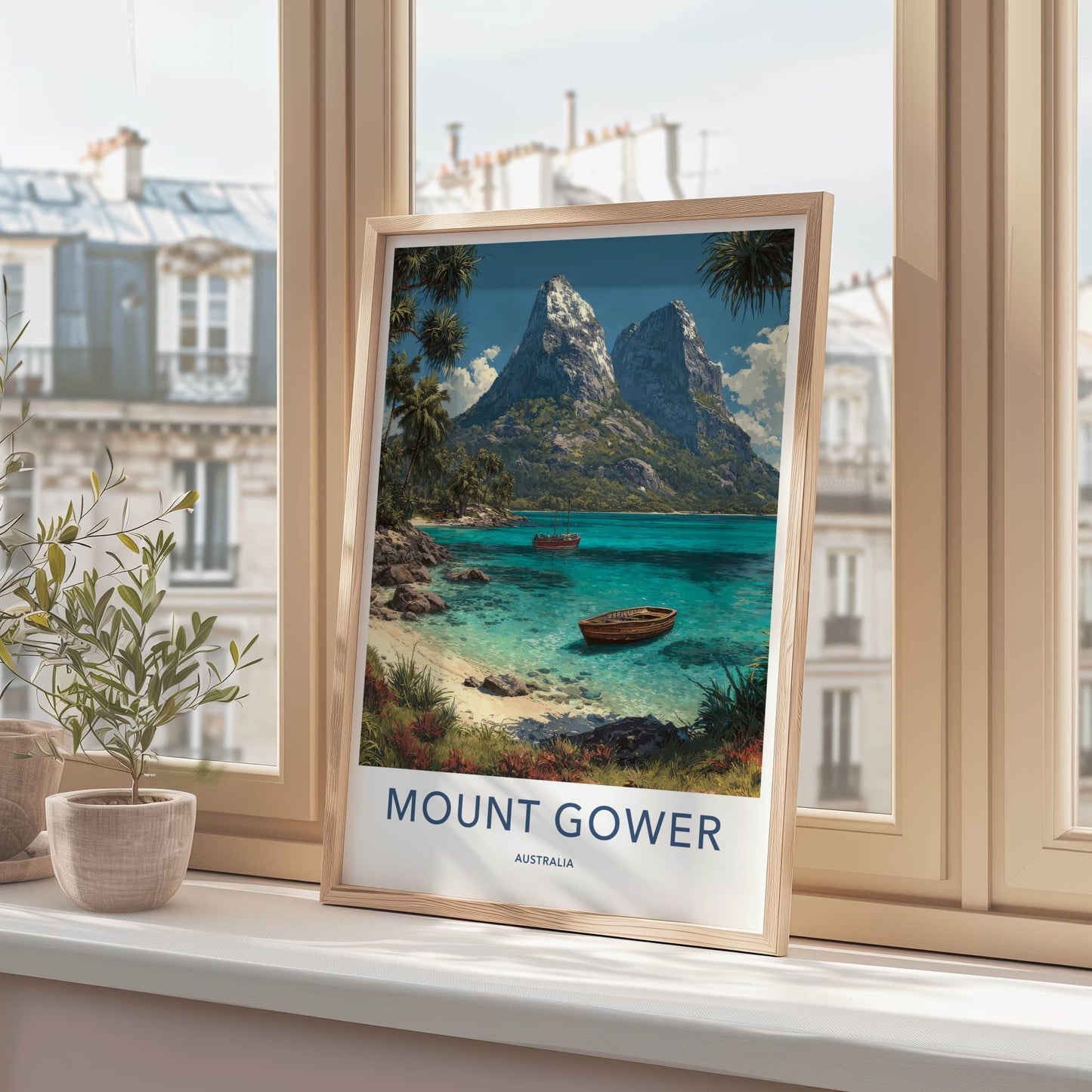 Mount Gower Poster - Australia Travel Art - Tropical Beach Boats Home Decor