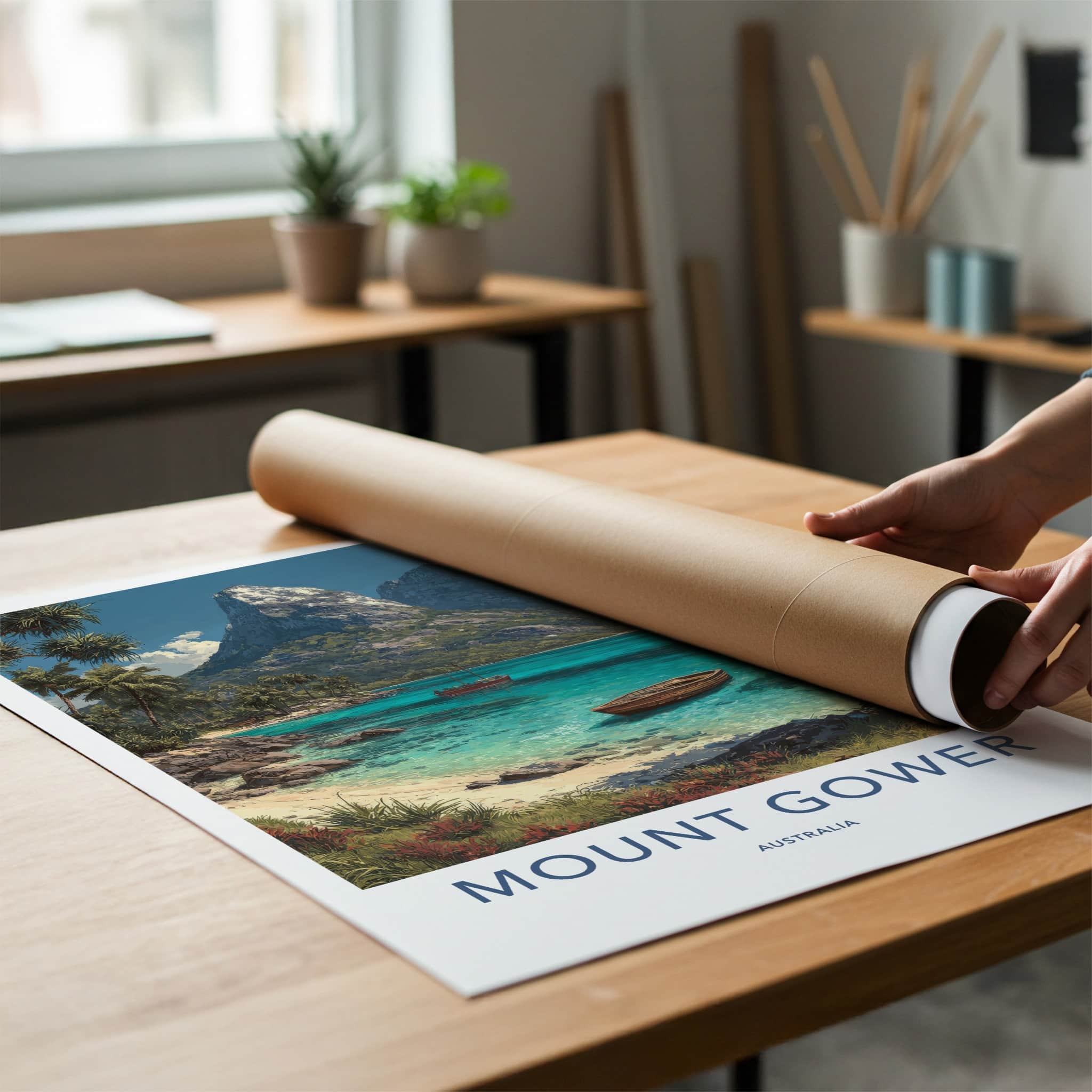 Mount Gower Poster - Australia Travel Art - Tropical Beach Boats Home Decor