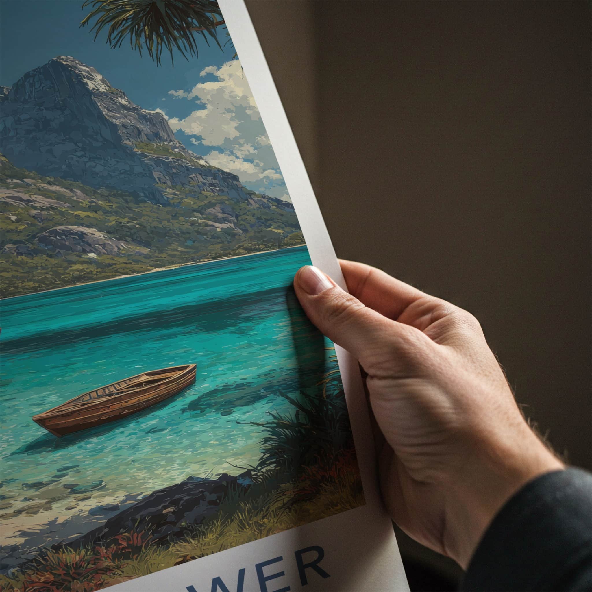 Mount Gower Poster - Australia Travel Art - Tropical Beach Boats Home Decor