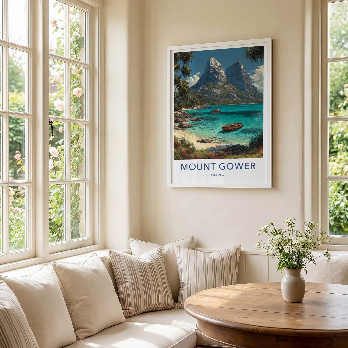 Mount Gower Poster - Australia Travel Art - Tropical Beach Boats Home Decor