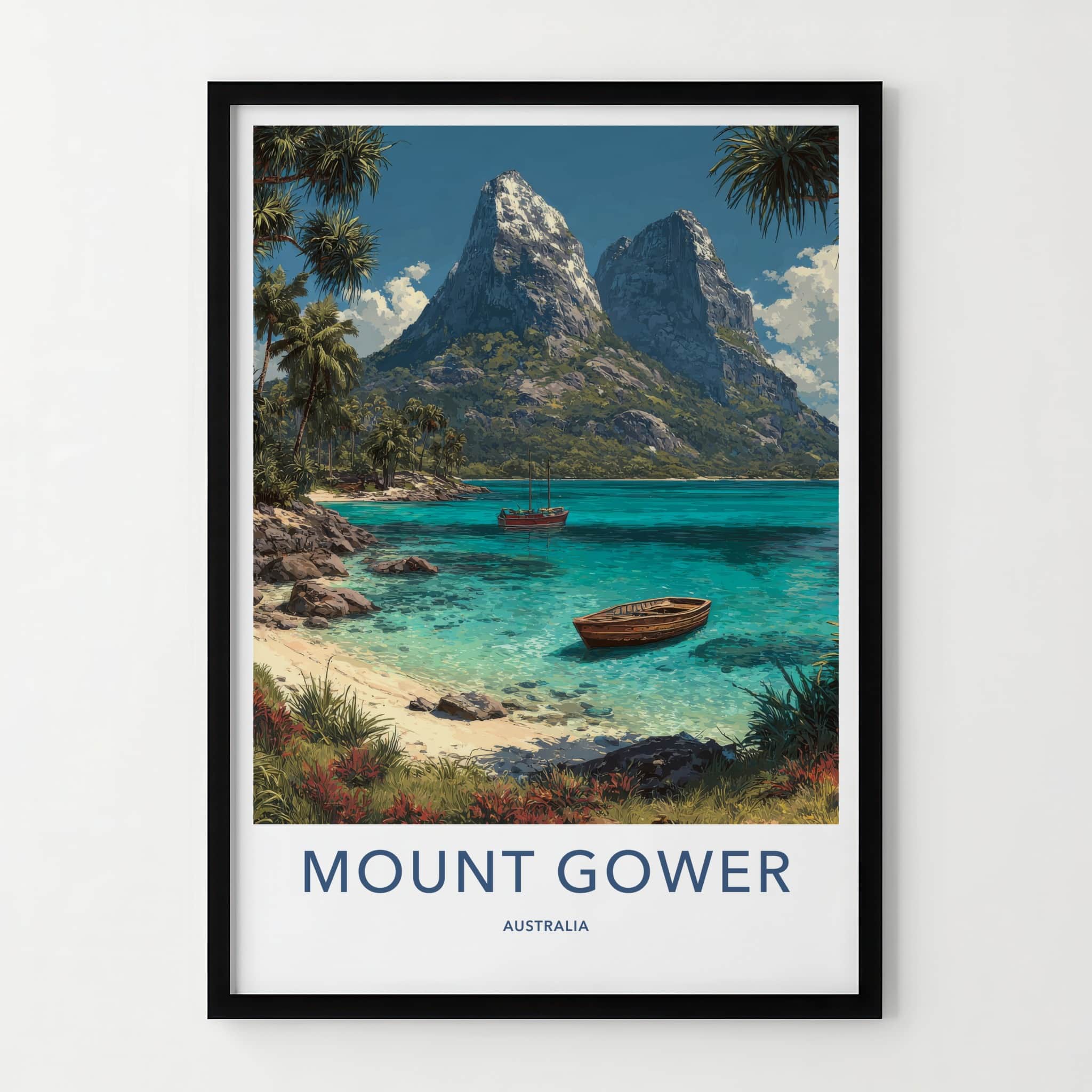 Mount Gower Poster - Australia Travel Art - Tropical Beach Boats Home Decor