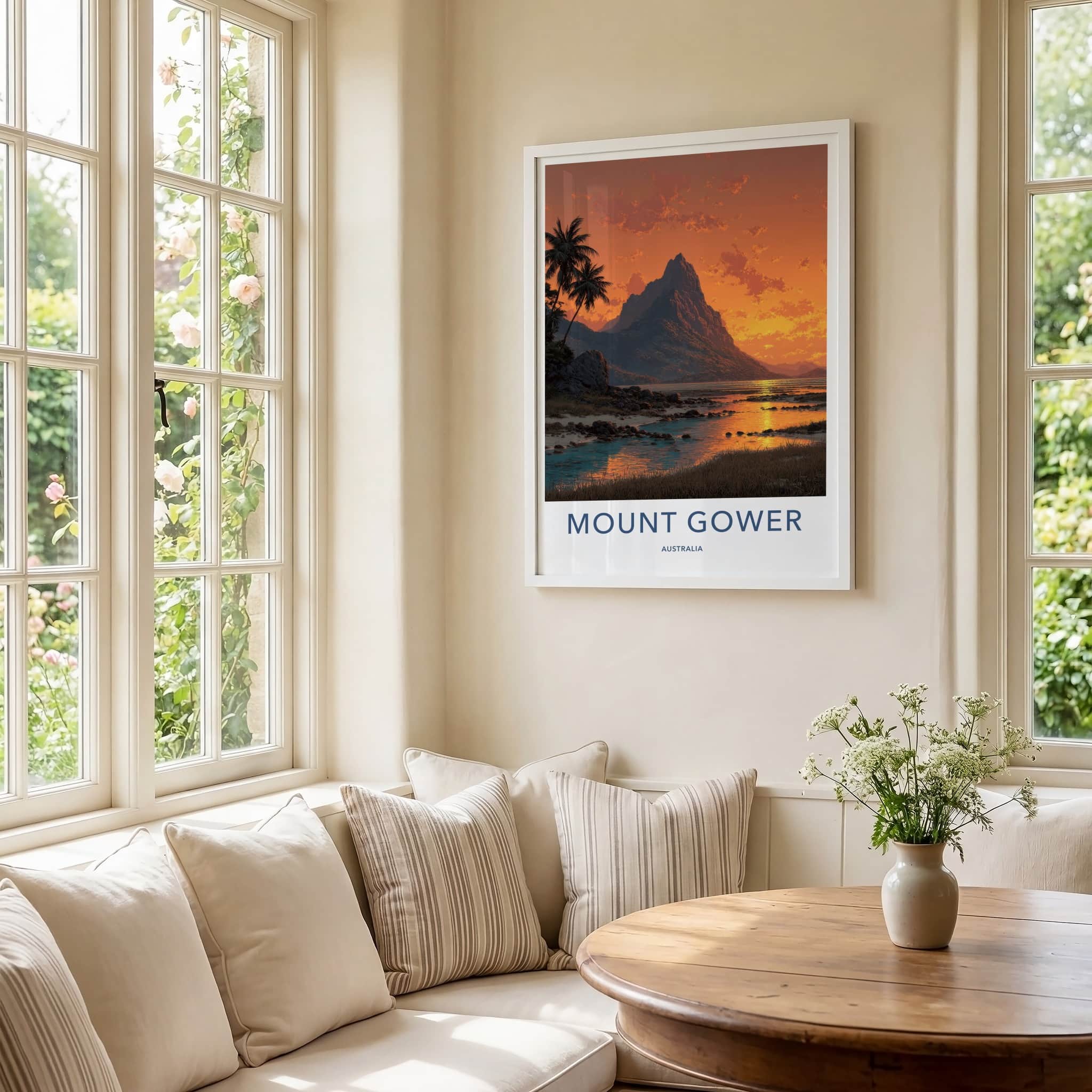 Mount Gower Poster - Australia Travel Art - Tropical Sunset Scene Wall Decor