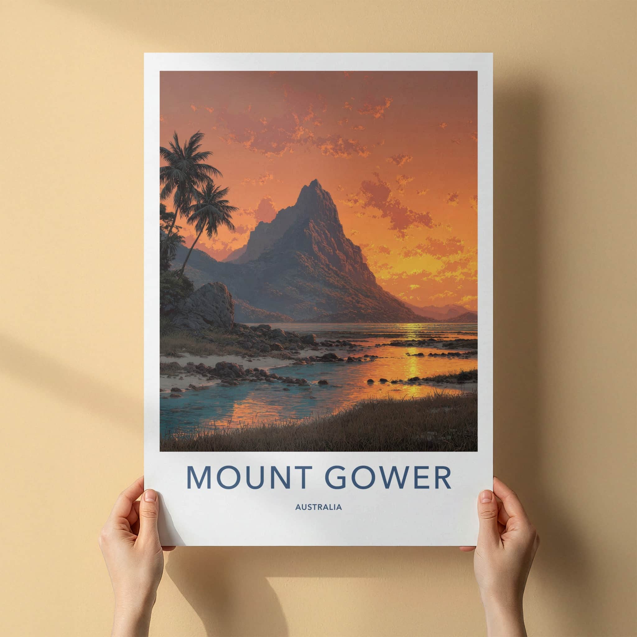 Mount Gower Poster - Australia Travel Art - Tropical Sunset Scene Wall Decor