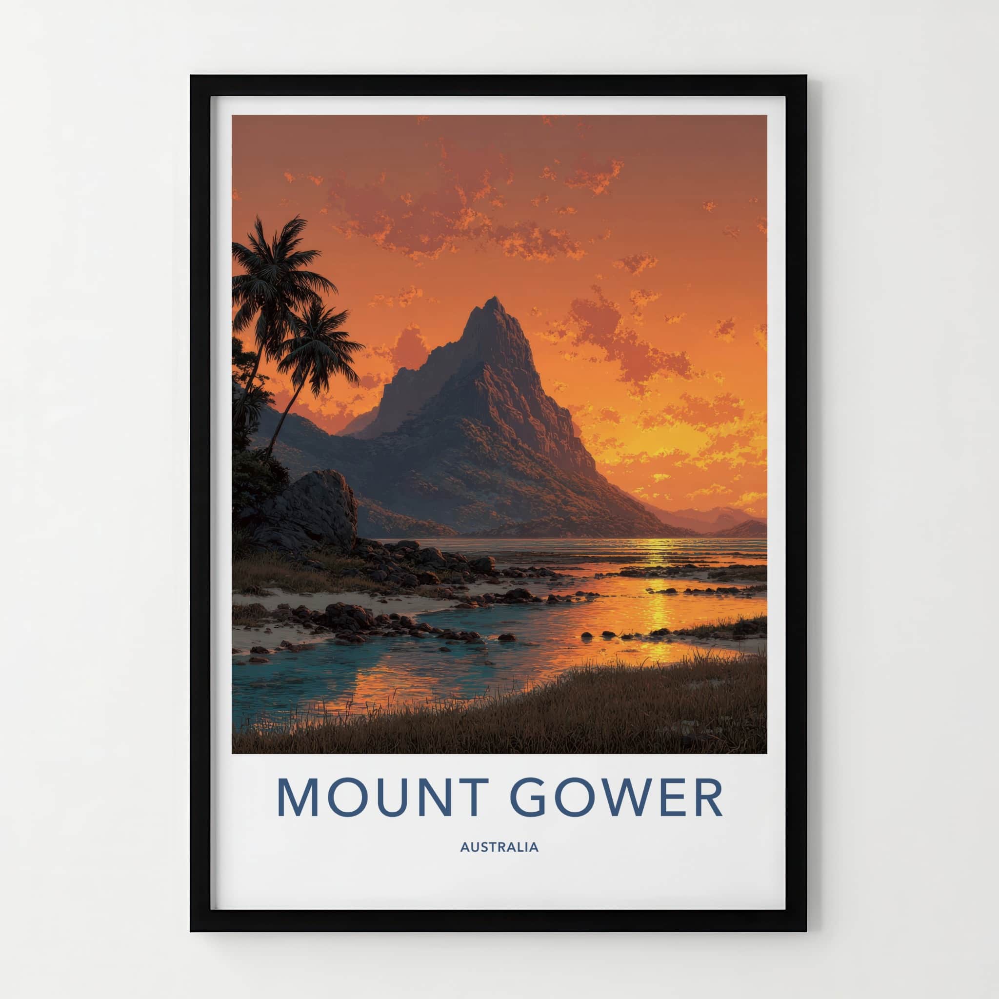 Mount Gower Poster - Australia Travel Art - Tropical Sunset Scene Wall Decor