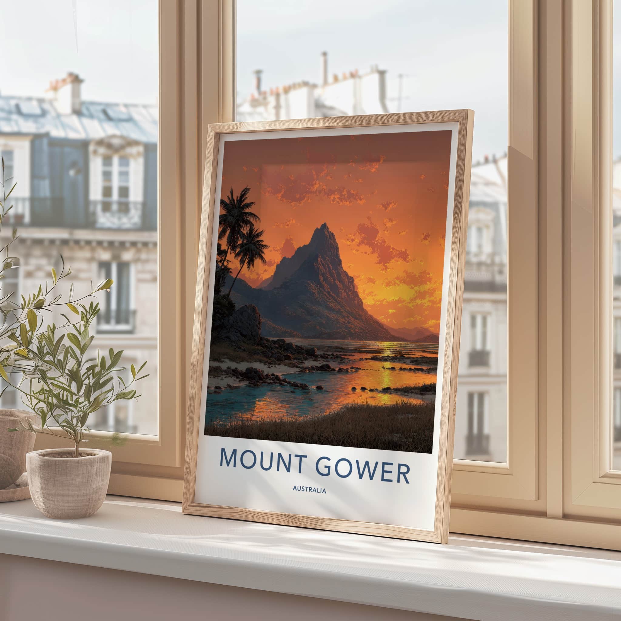 Mount Gower Poster - Australia Travel Art - Tropical Sunset Scene Wall Decor