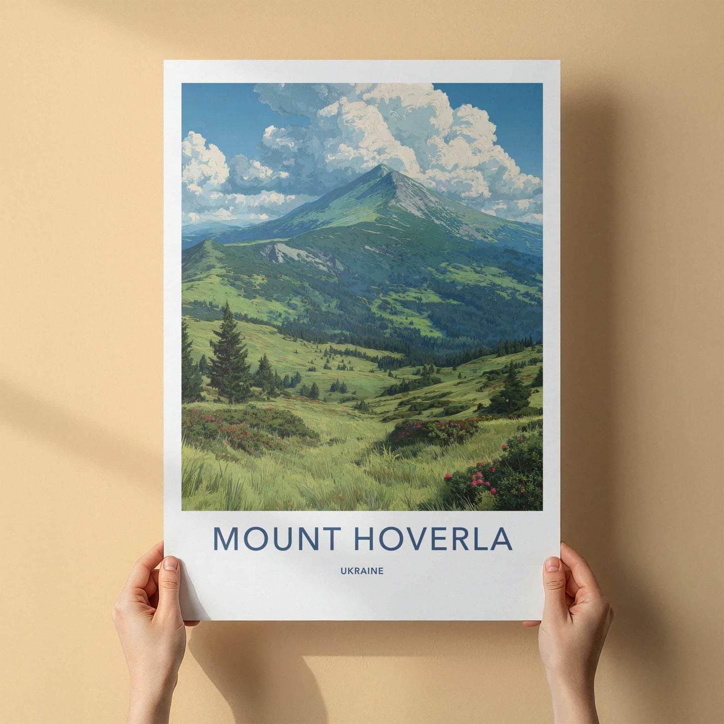 Mount Hoverla Poster - Ukraine Travel Art - Green Mountain Cloudscape Home Decor