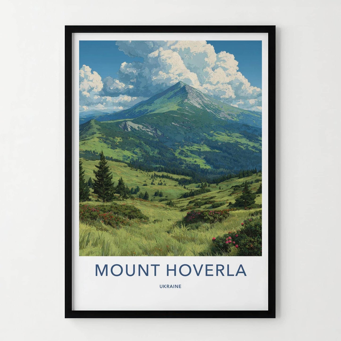 Mount Hoverla Poster - Ukraine Travel Art - Green Mountain Cloudscape Home Decor