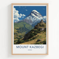 Mount Kazbegi Poster - Georgia Travel Art - Historic Monastery Mountain Wall Decor