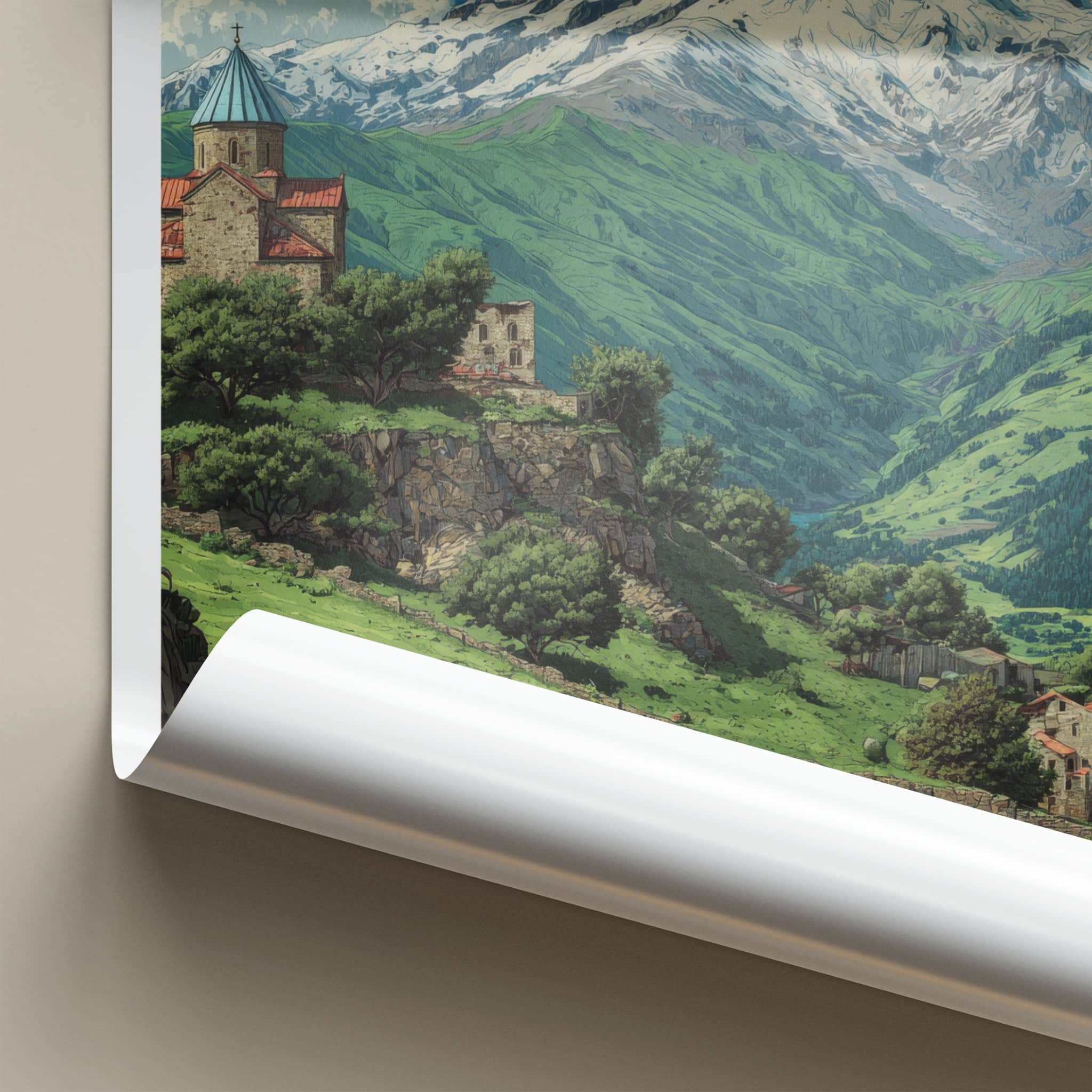 Mount Kazbegi Poster - Georgia Travel Print - Snow Capped Peak Home Decor