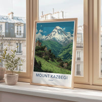 Mount Kazbegi Poster - Georgia Travel Print - Snow Capped Peak Home Decor