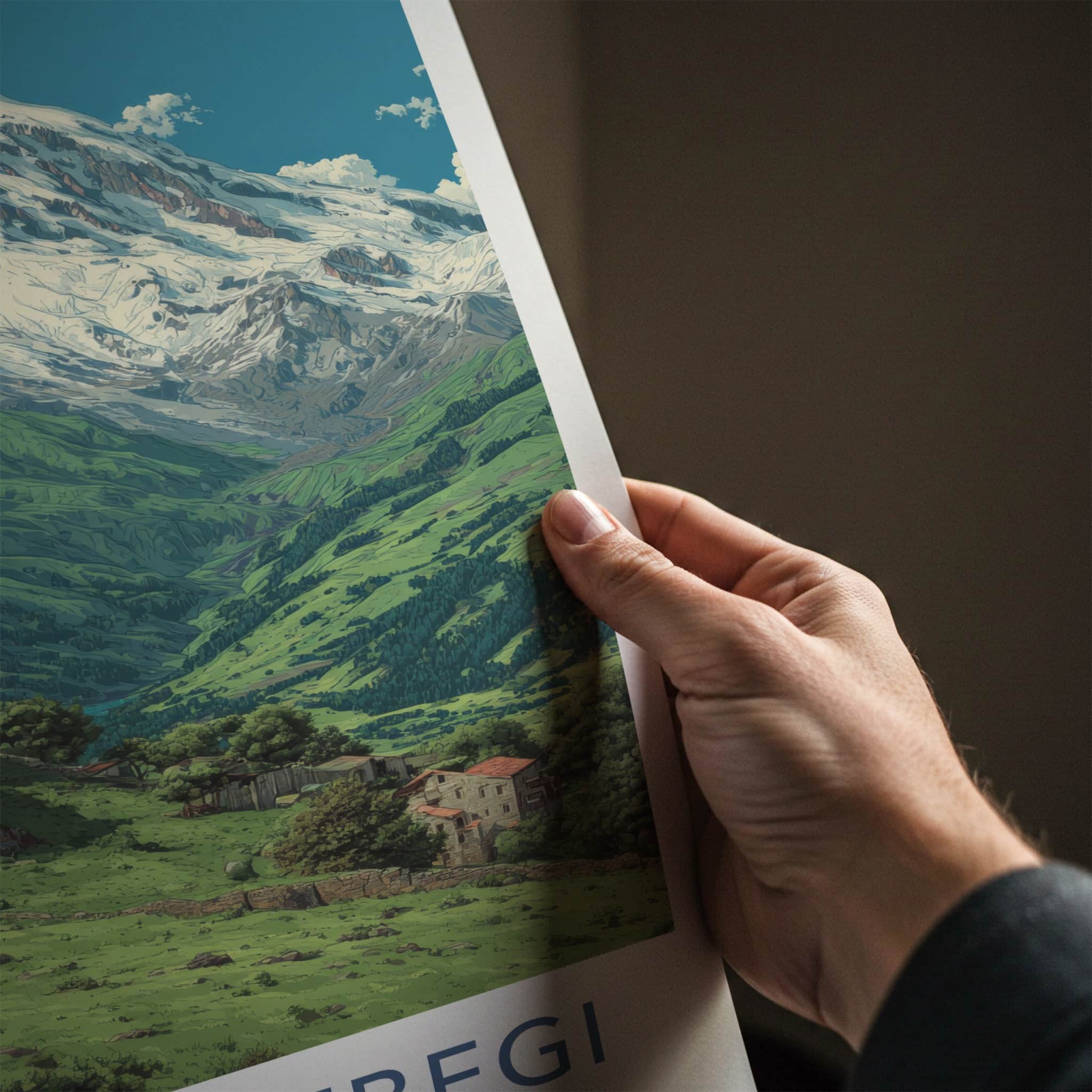 Mount Kazbegi Poster - Georgia Travel Print - Snow Capped Peak Home Decor