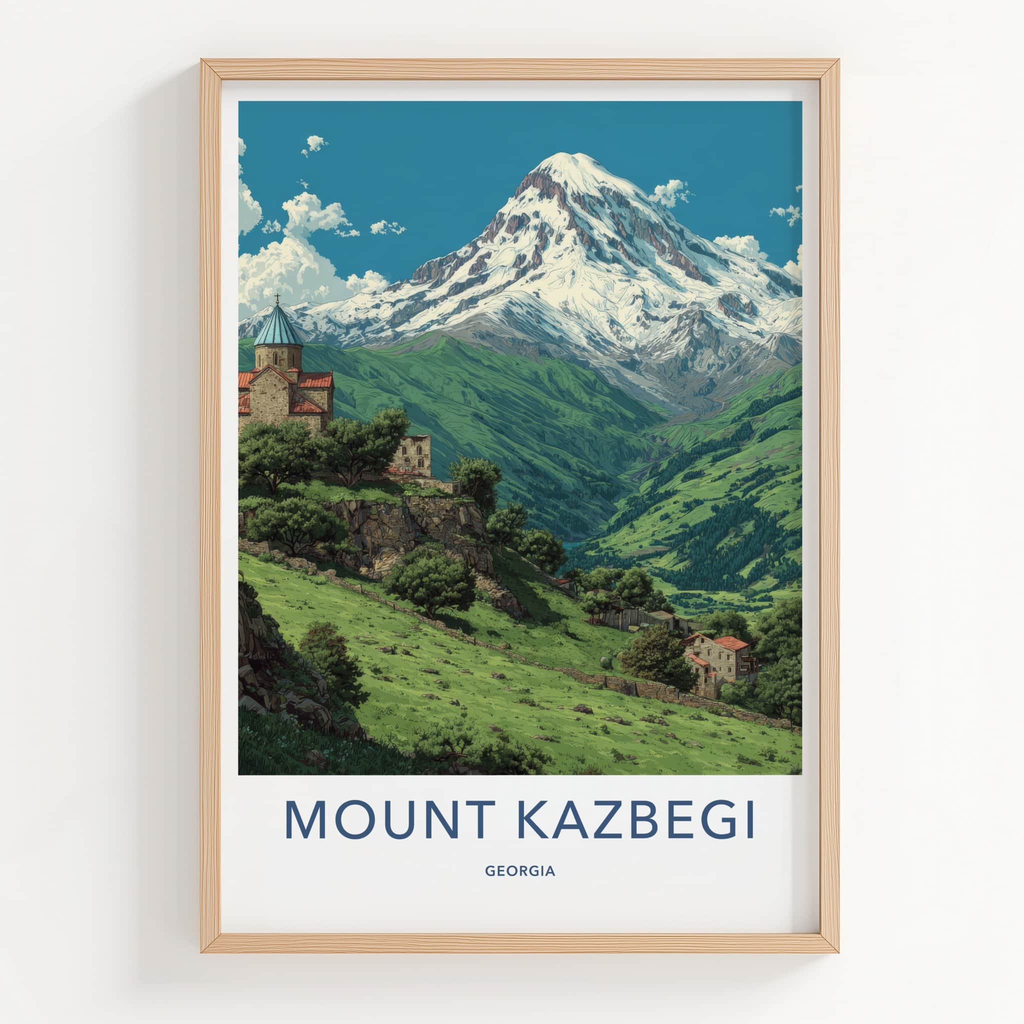 Mount Kazbegi Poster - Georgia Travel Print - Snow Capped Peak Home Decor