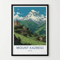 Mount Kazbegi Poster - Georgia Travel Print - Snow Capped Peak Home Decor