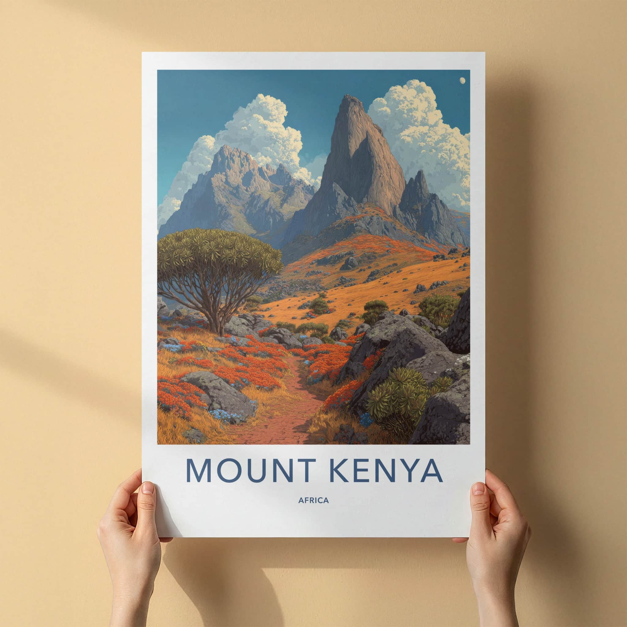 Mount Kenya Poster - Kenya Travel Art - Rocky Mountain Path Home Decor