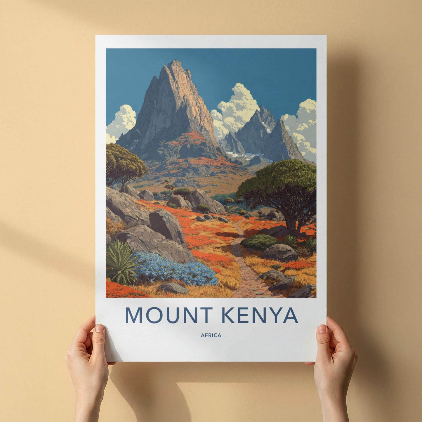 MOUNT KENYA Poster - Kenya Travel Art - Rocky Mountain Pathway Home Decor