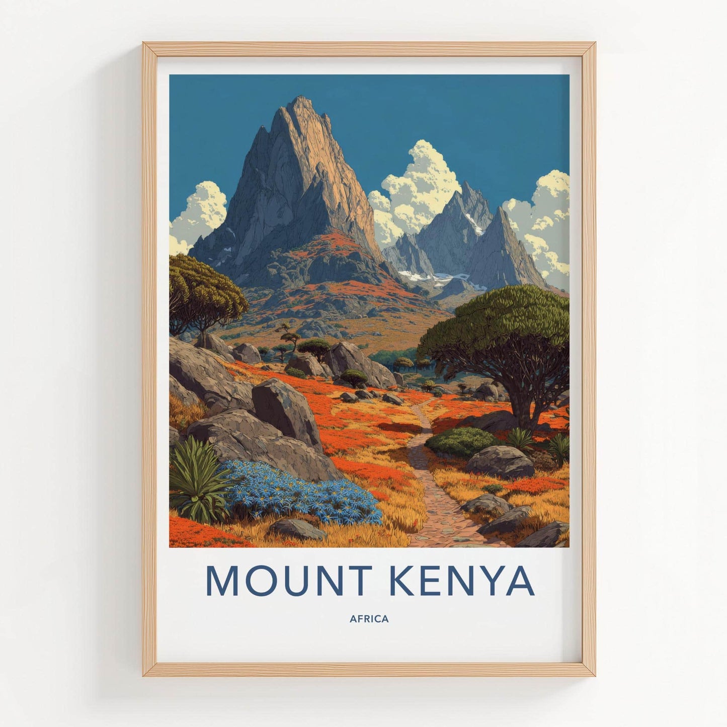MOUNT KENYA Poster - Kenya Travel Art - Rocky Mountain Pathway Home Decor