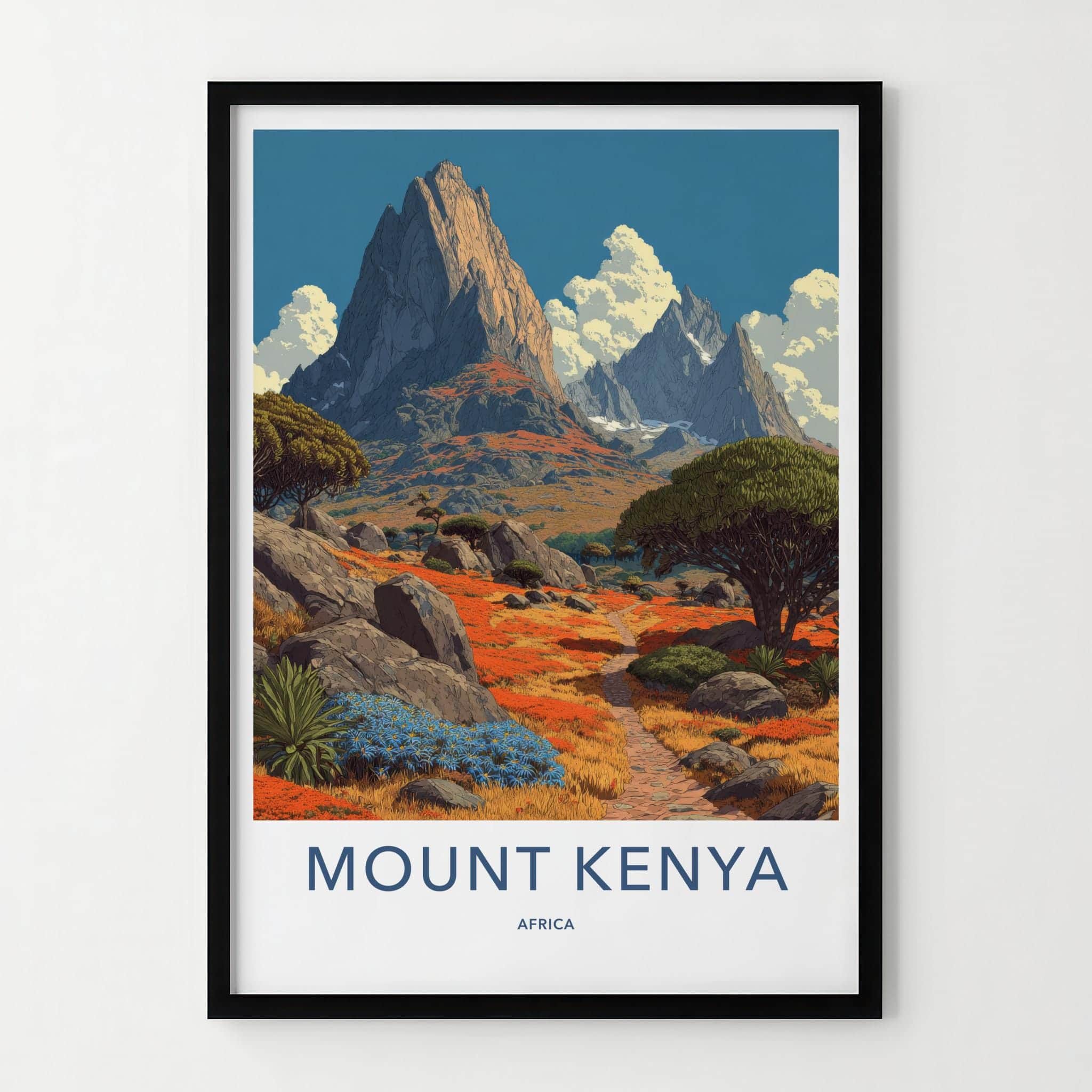 MOUNT KENYA Poster - Kenya Travel Art - Rocky Mountain Pathway Home Decor