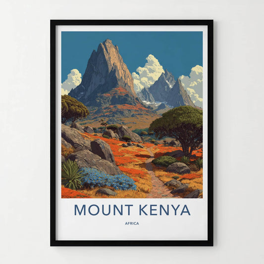 MOUNT KENYA Poster - Kenya Travel Art - Rocky Mountain Pathway Home Decor
