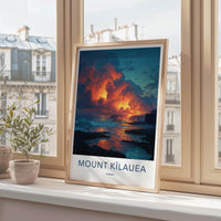 Mount Kilauea Poster - Hawaii Art Print - Lava Flowing Ocean Home Decor