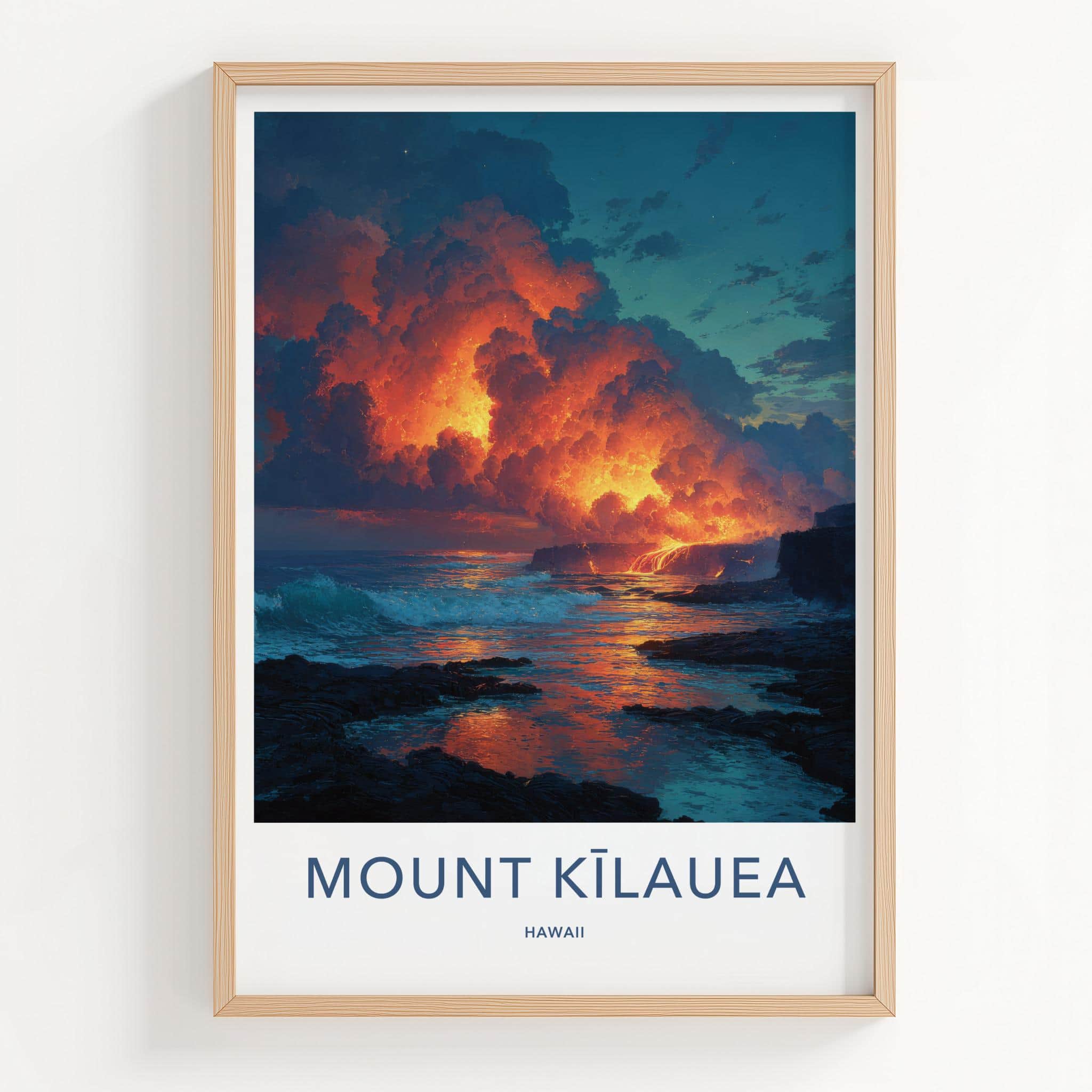 Mount Kilauea Poster - Hawaii Art Print - Lava Flowing Ocean Home Decor