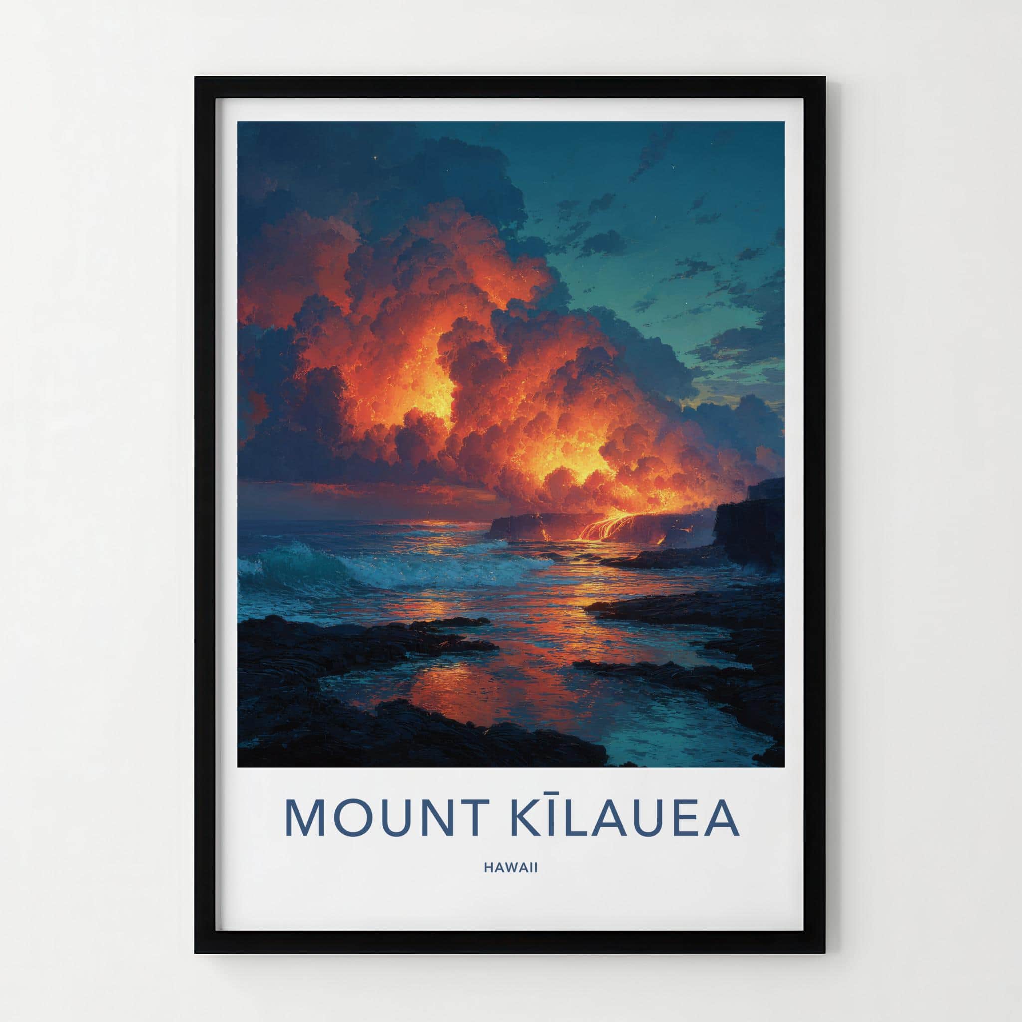 Mount Kilauea Poster - Hawaii Art Print - Lava Flowing Ocean Home Decor