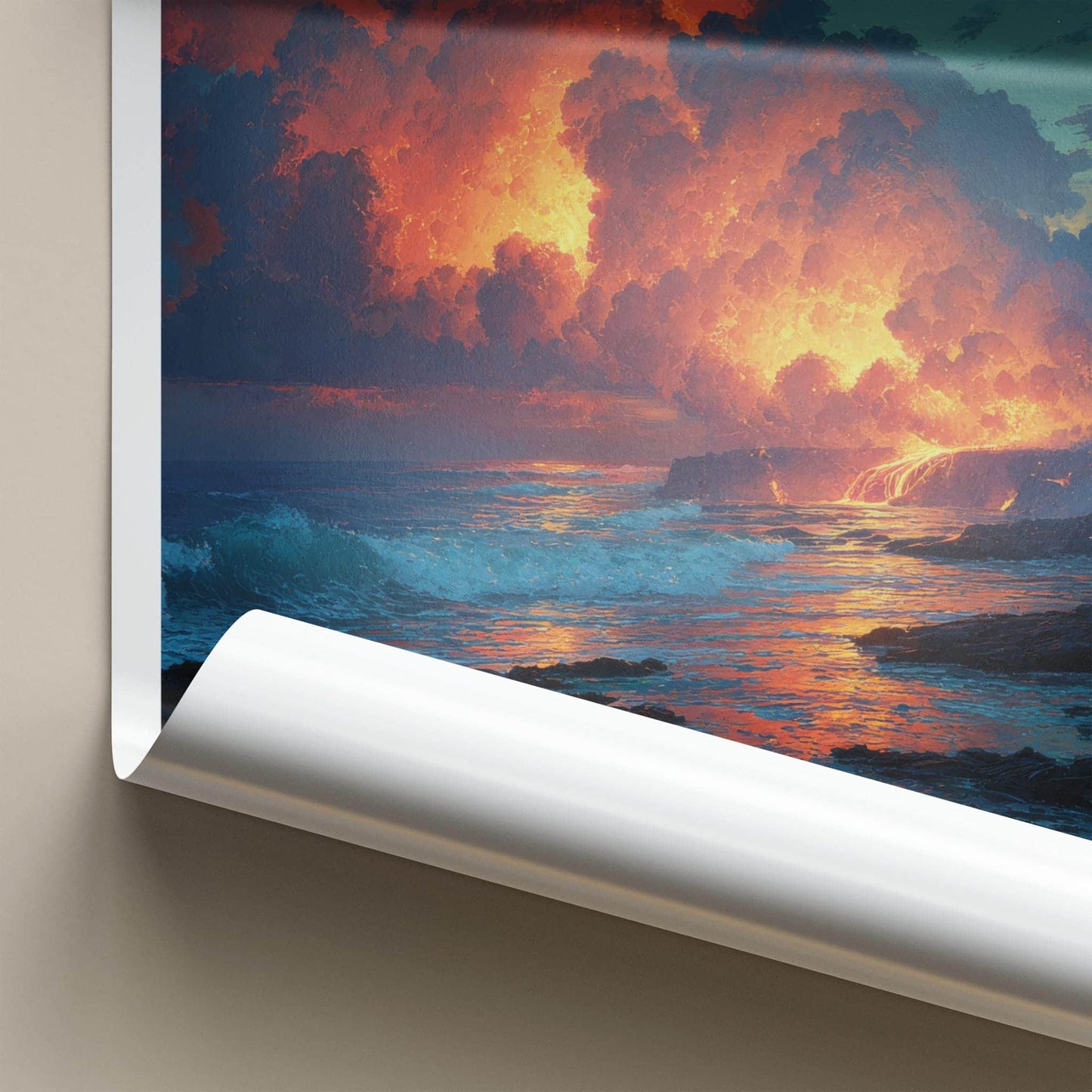 Mount Kilauea Poster - Hawaii Art Print - Lava Flowing Ocean Home Decor