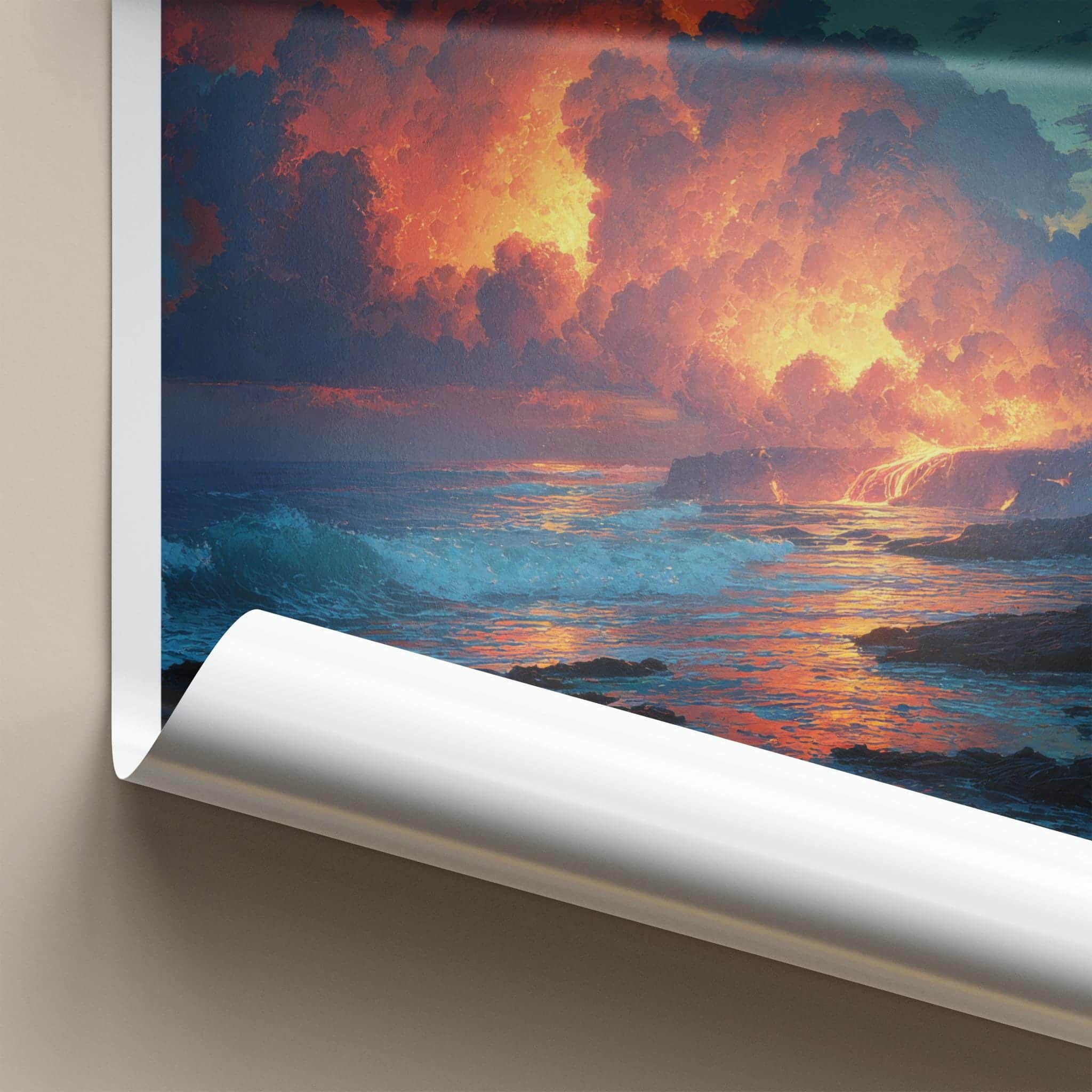 Mount Kilauea Poster - Hawaii Art Print - Lava Flowing Ocean Home Decor