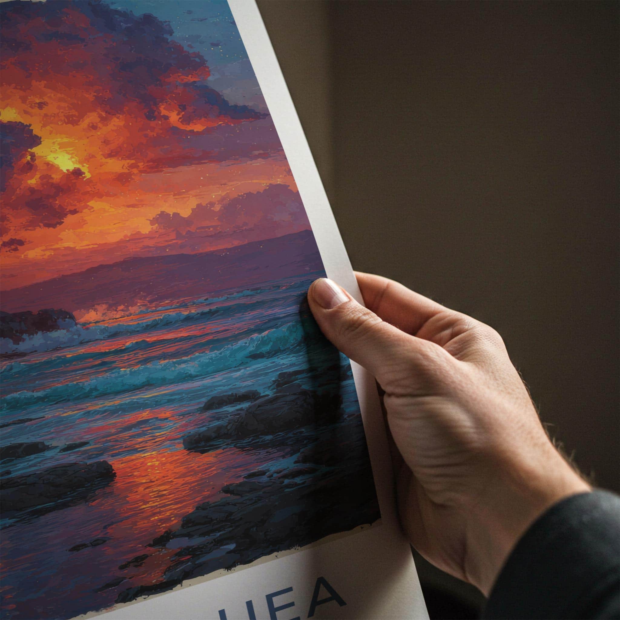 Mount Kilauea Poster - Hawaii Travel Art - Lava Ocean Waves Home Decor