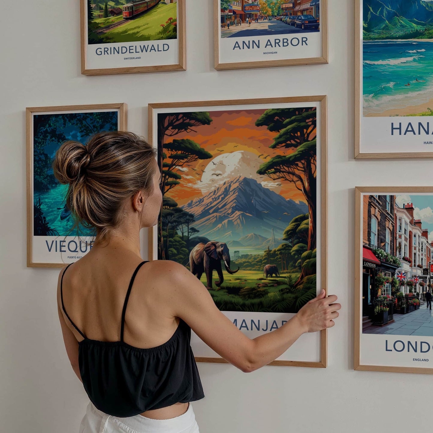 Mount Kilimanjaro Poster - Tanzania Travel Art - Elephants Mountain Sunset Home Decor