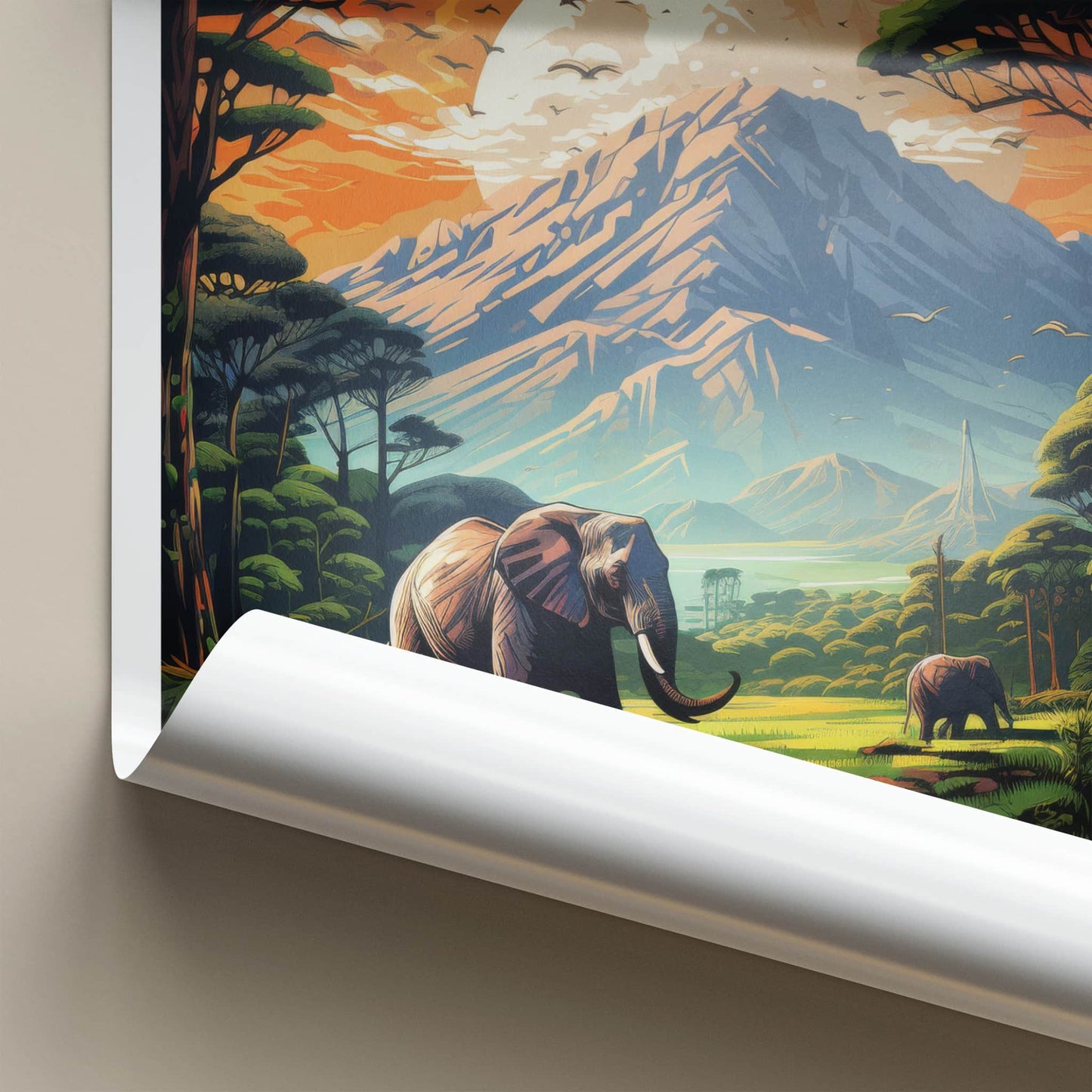 Mount Kilimanjaro Poster - Tanzania Travel Art - Elephants Mountain Sunset Home Decor