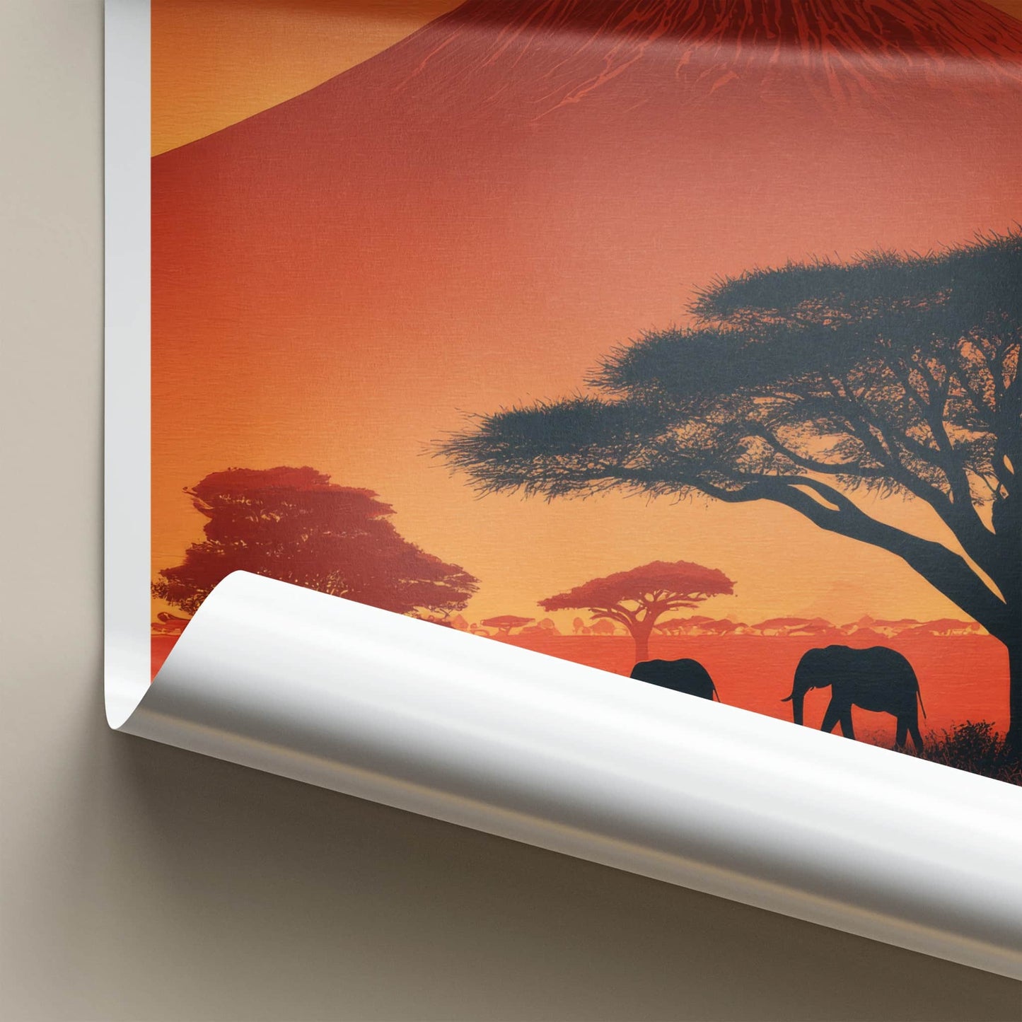Mount Kilimanjaro Poster - Tanzania Travel Print - Sunset Elephant Scene Home Decor