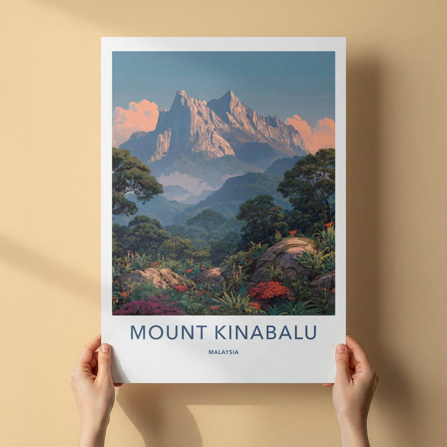 Mount Kinabalu Poster - Malaysia Travel Art - Lush mountain landscape Home Decor