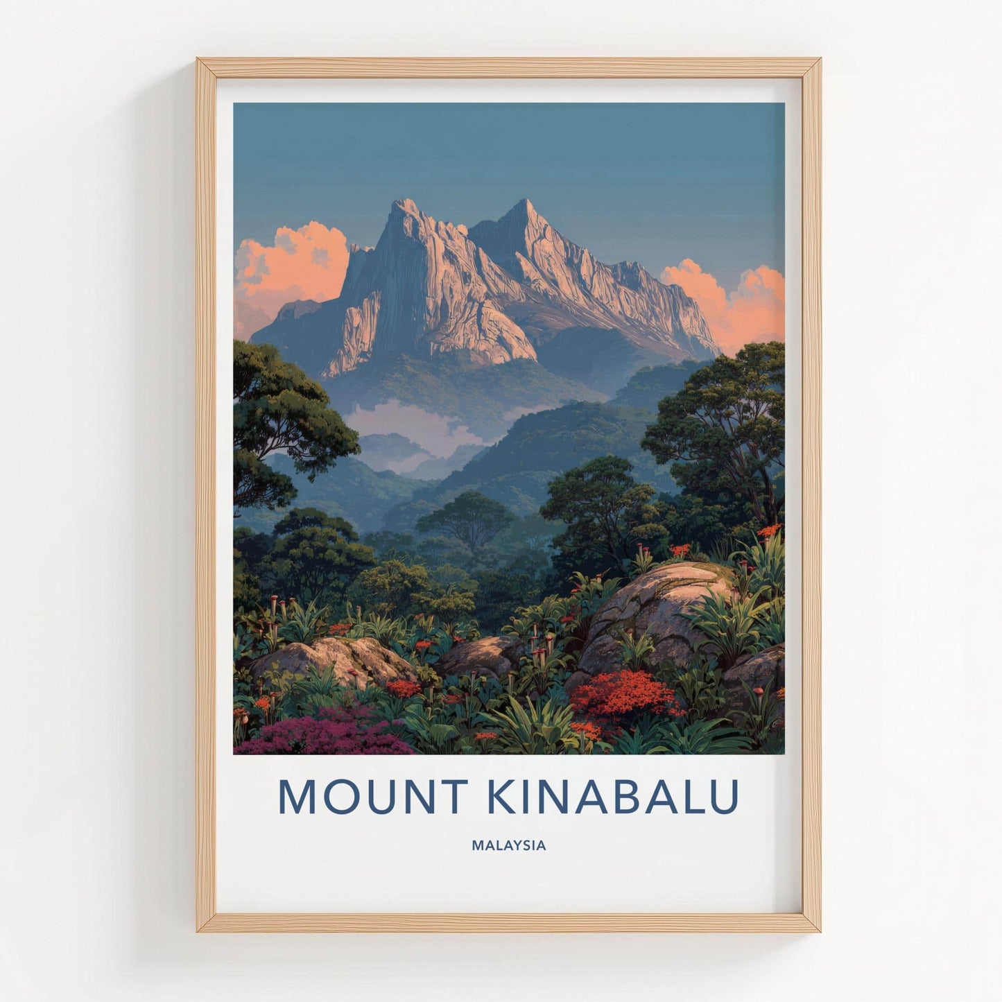 Mount Kinabalu Poster - Malaysia Travel Art - Lush mountain landscape Home Decor