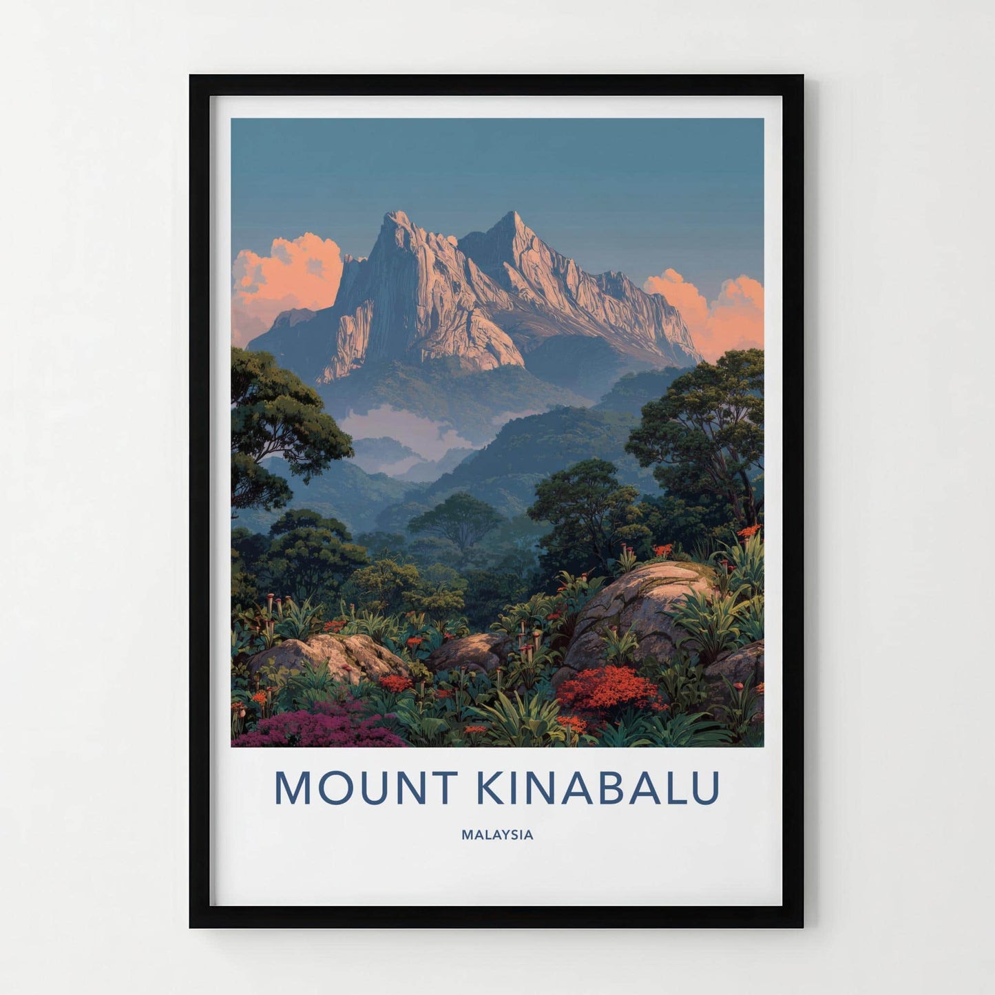 Mount Kinabalu Poster - Malaysia Travel Art - Lush mountain landscape Home Decor