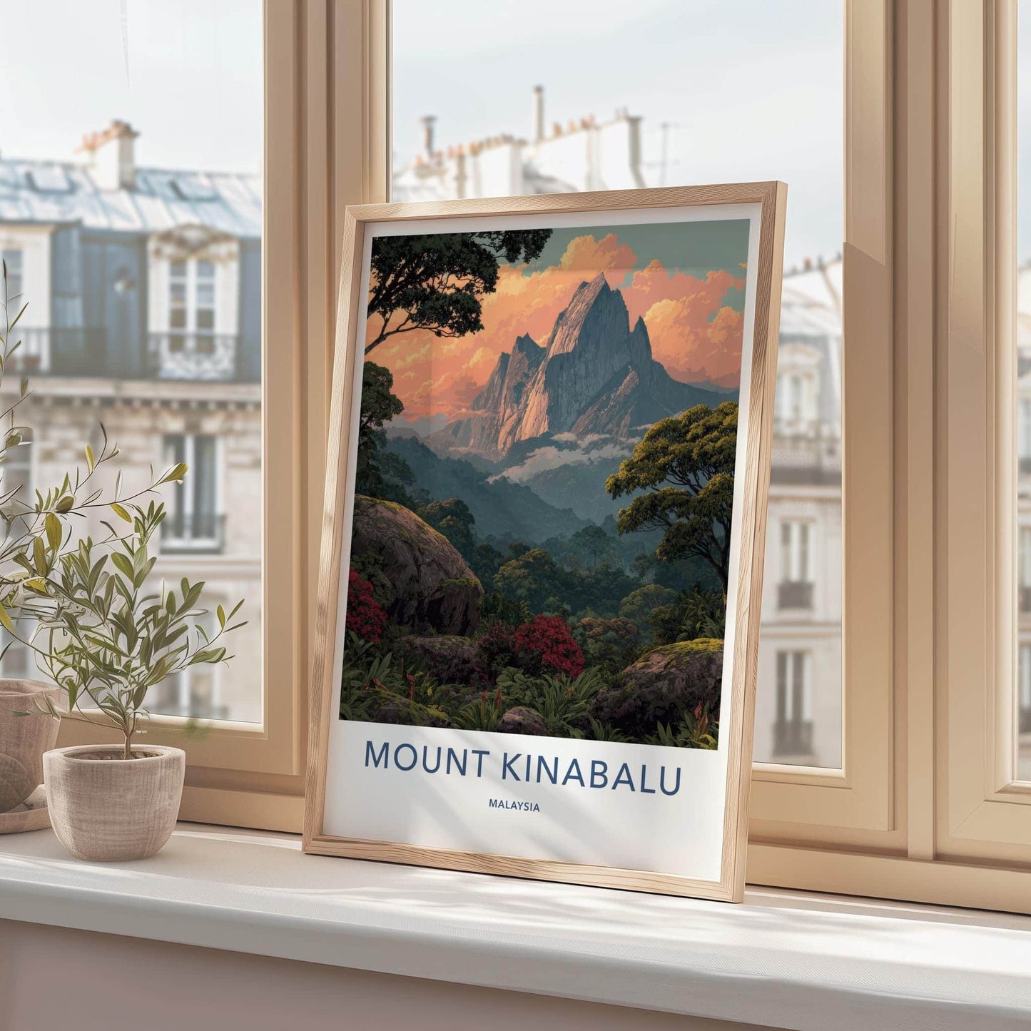 Mount Kinabalu Poster - Malaysia Travel Art - Orange Clouds Jungle Home Decor