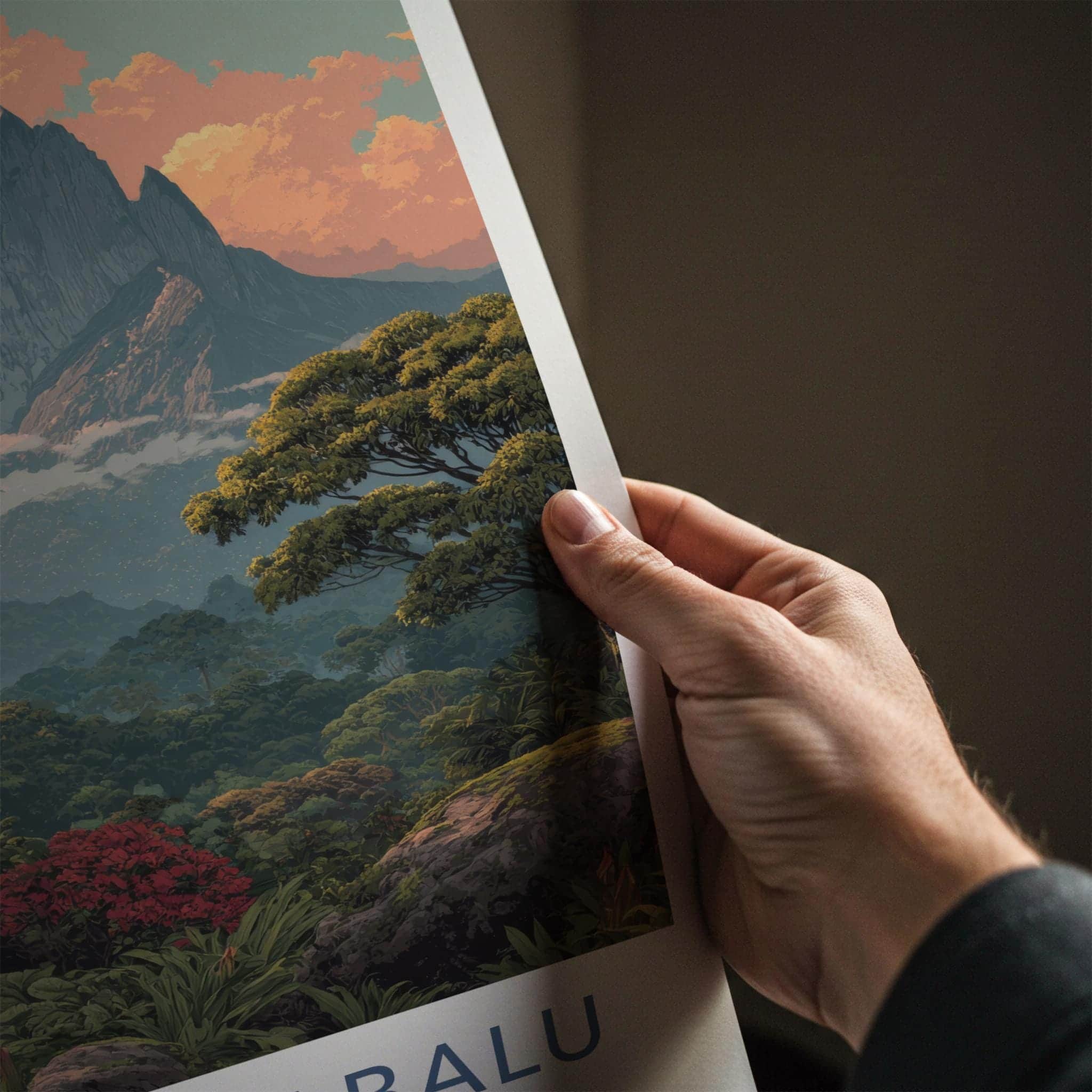 Mount Kinabalu Poster - Malaysia Travel Art - Orange Clouds Jungle Home Decor